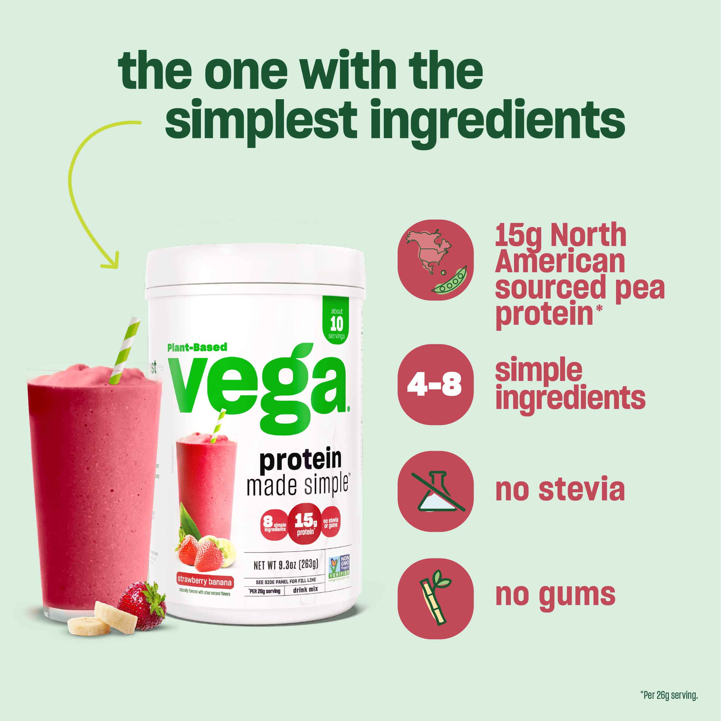 Vega Plant-Based Protein Powder - Vanilla Flavor, 2.2lbs (39 Servings) | Stevia-Free, Vegan, Gluten-Free Pea Protein for Men & Women | Ideal for Post-Workout Recovery, Smoothies & Healthy Breakfasts (Pack of 12)