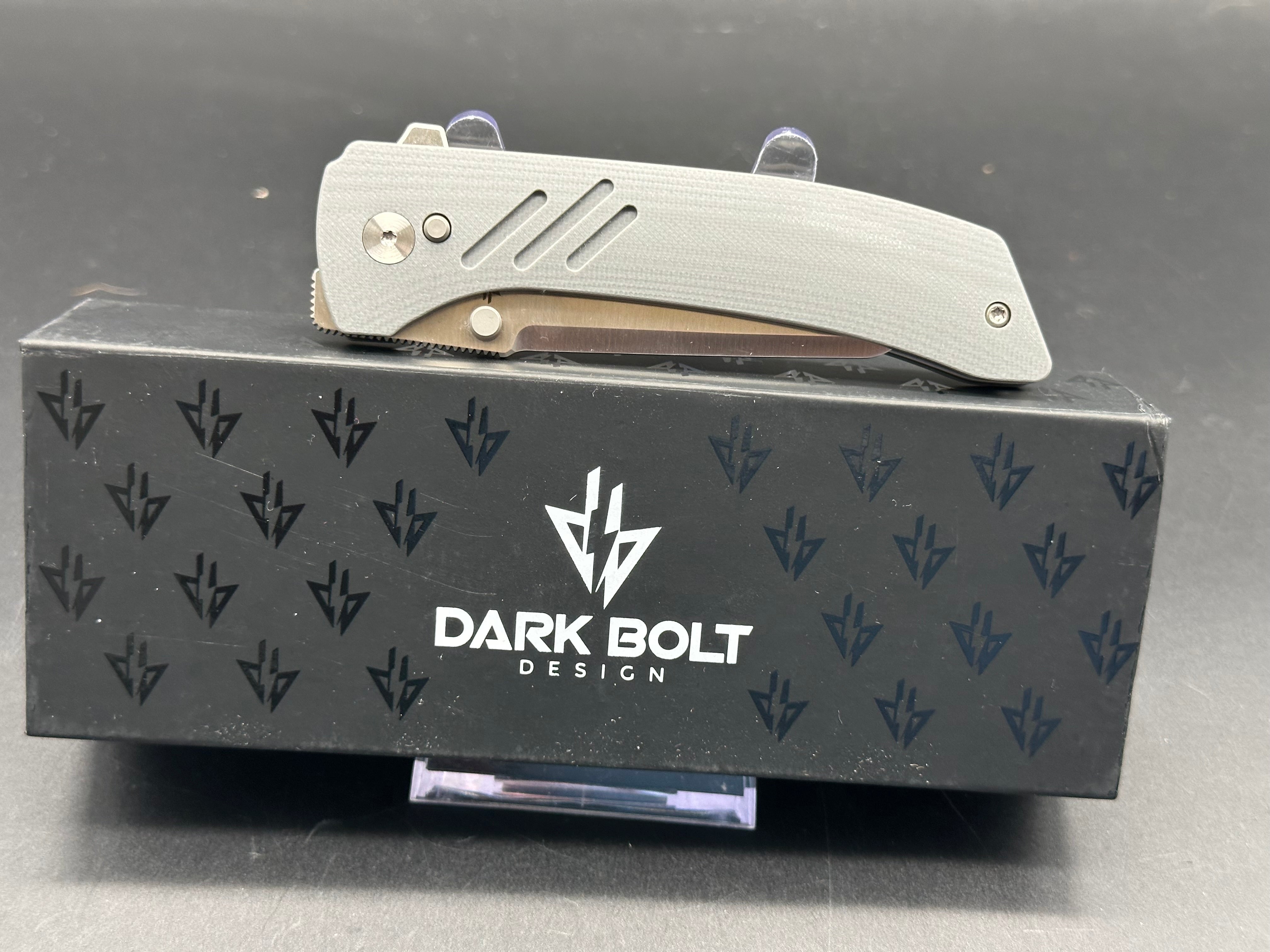 DARK BOLT DESIGN ARCUS Folding Knife - Gray G10 Handle, 20CV Steel Sheepsfoot Plain Edge Blade - EDC Pocket Knife for Camping, Hiking & Outdoor Survival