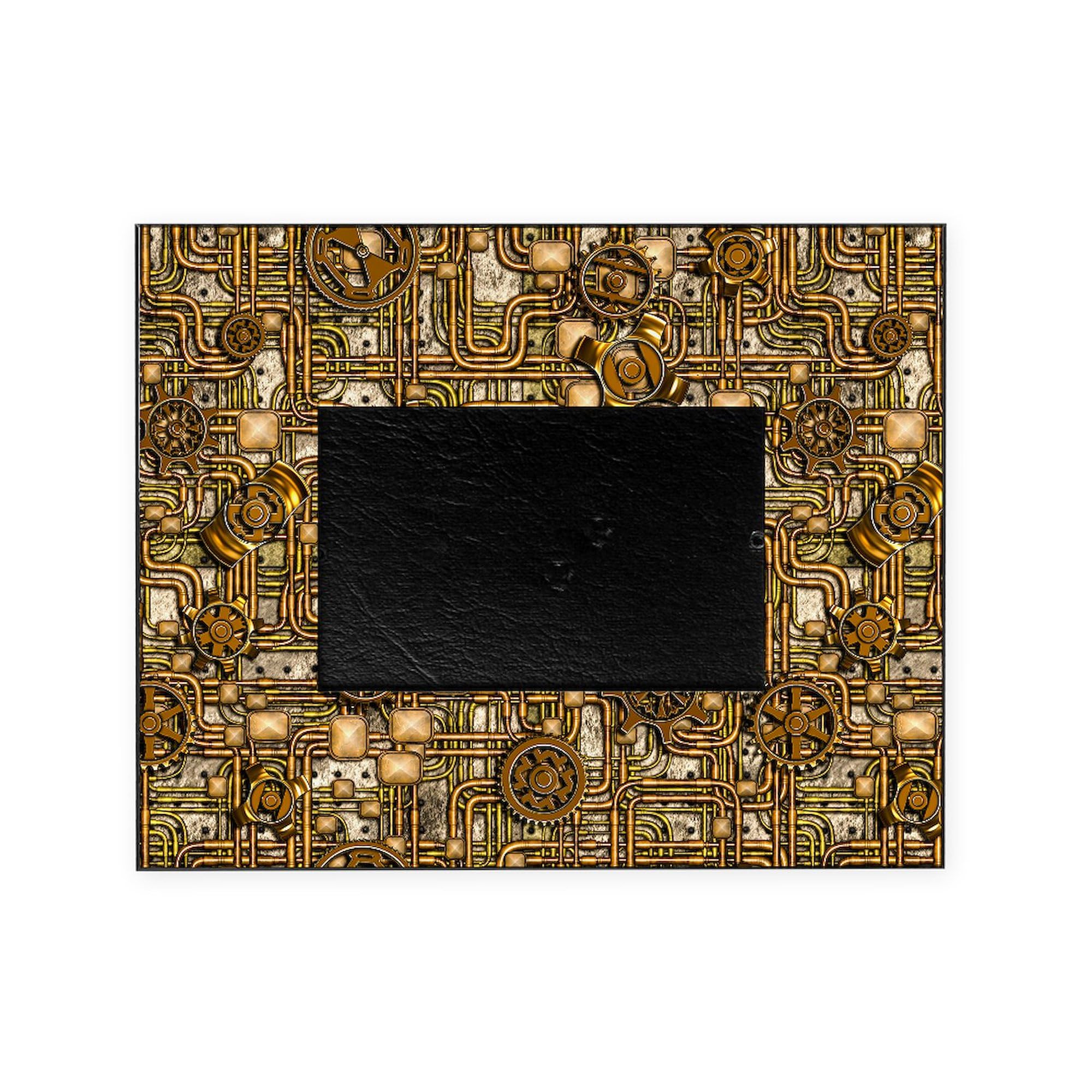 Steampunk Cogs & Pipes Brass Decorative Picture Frame - Vintage Industrial Style Photo Display for Home Office, Bookshelf & Wall Decor