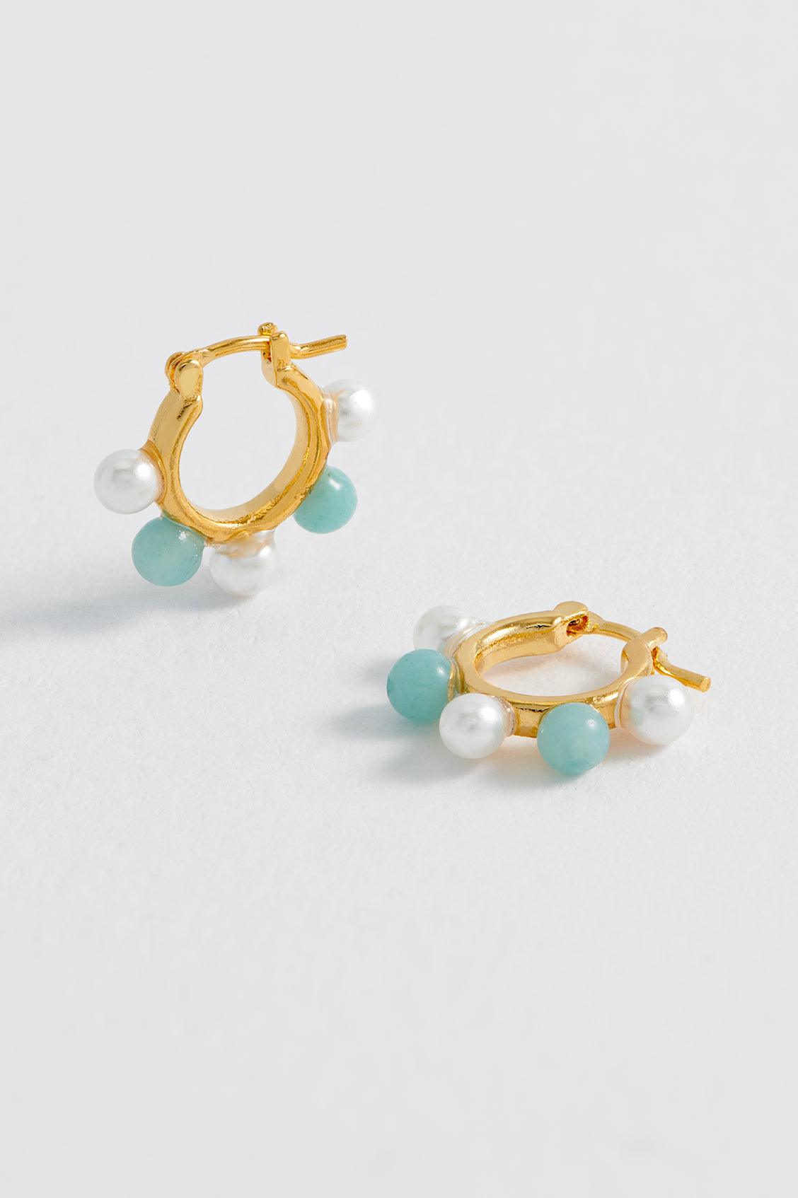 Blue Gemstone and Pearl Beaded Hoop Earrings for Women - Elegant Dangle Earrings for Party, Wedding & Everyday Wear
