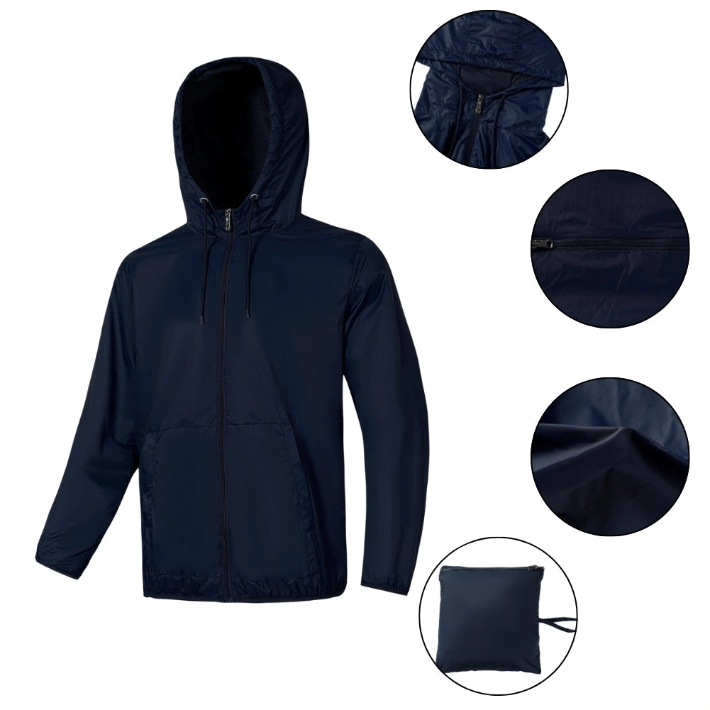Lightweight Men's Packable Full Zip Windbreaker Jacket - Water-Resistant & Breathable for Outdoor Hiking, Running, and Travel