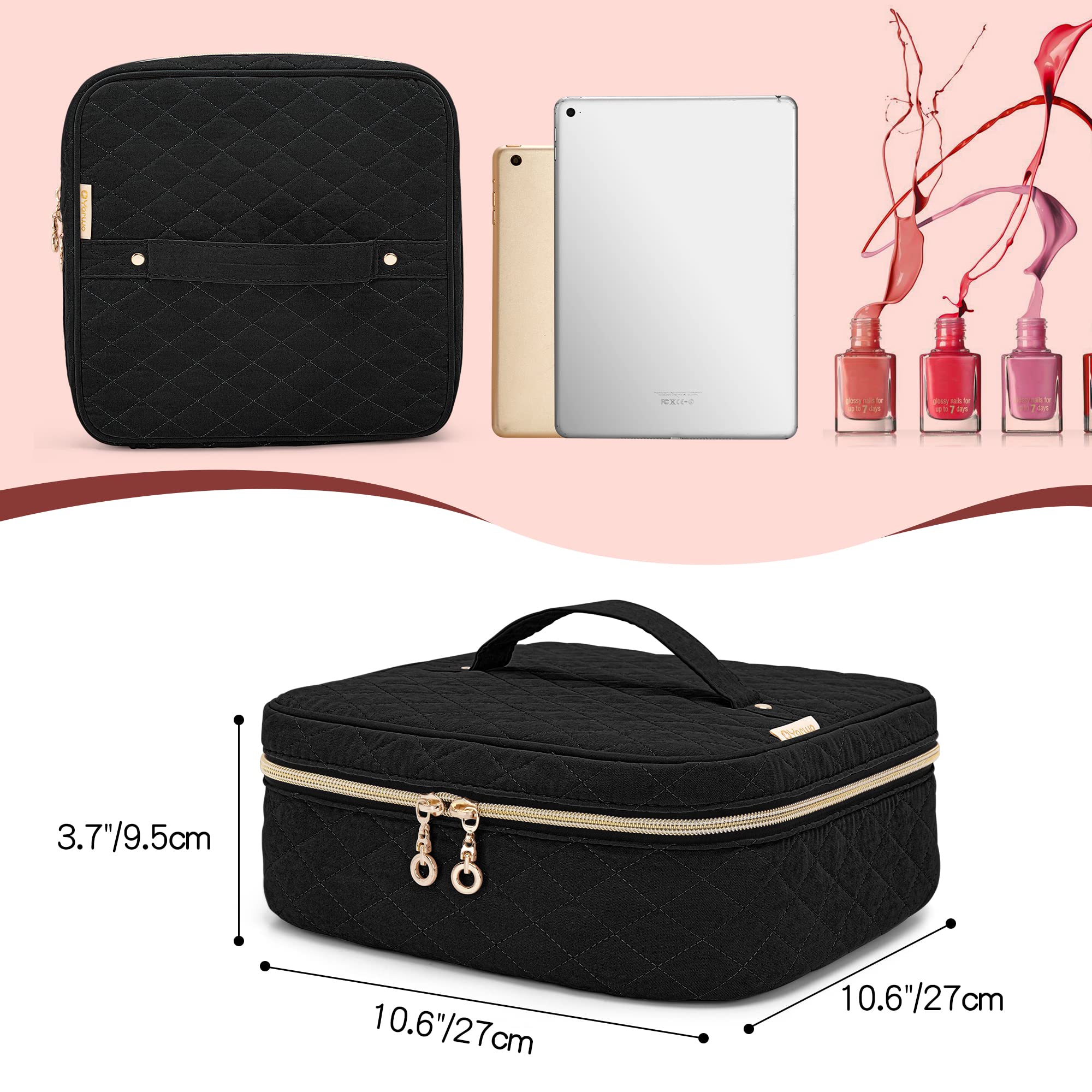 Yarwo 36 Bottle Nail Polish Organizer Case - Portable Nail Varnish Storage Bag for 15ml/0.5oz Bottles, Nail Art Accessories Carrying Case (Black) - Perfect for Salon Professionals, Travel & Home Organization