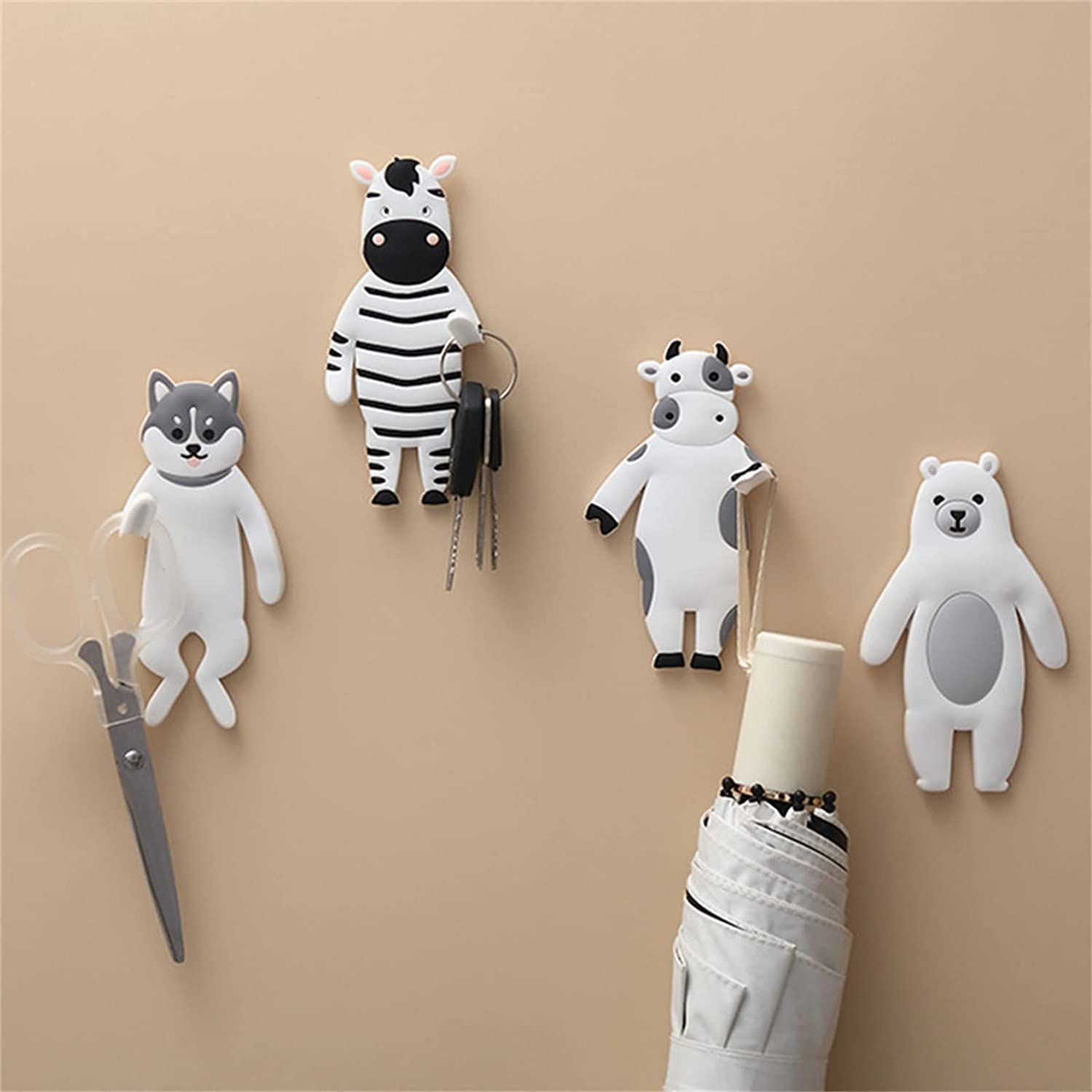 4Pcs Cute Animal Wall Hooks - Reusable Adhesive Sticky Coat Hooks for Towels, Keys, Hats - Waterproof Decorative Hooks for Bedroom, Bathroom, Kitchen - Perfect for Kids Room & Home Organization