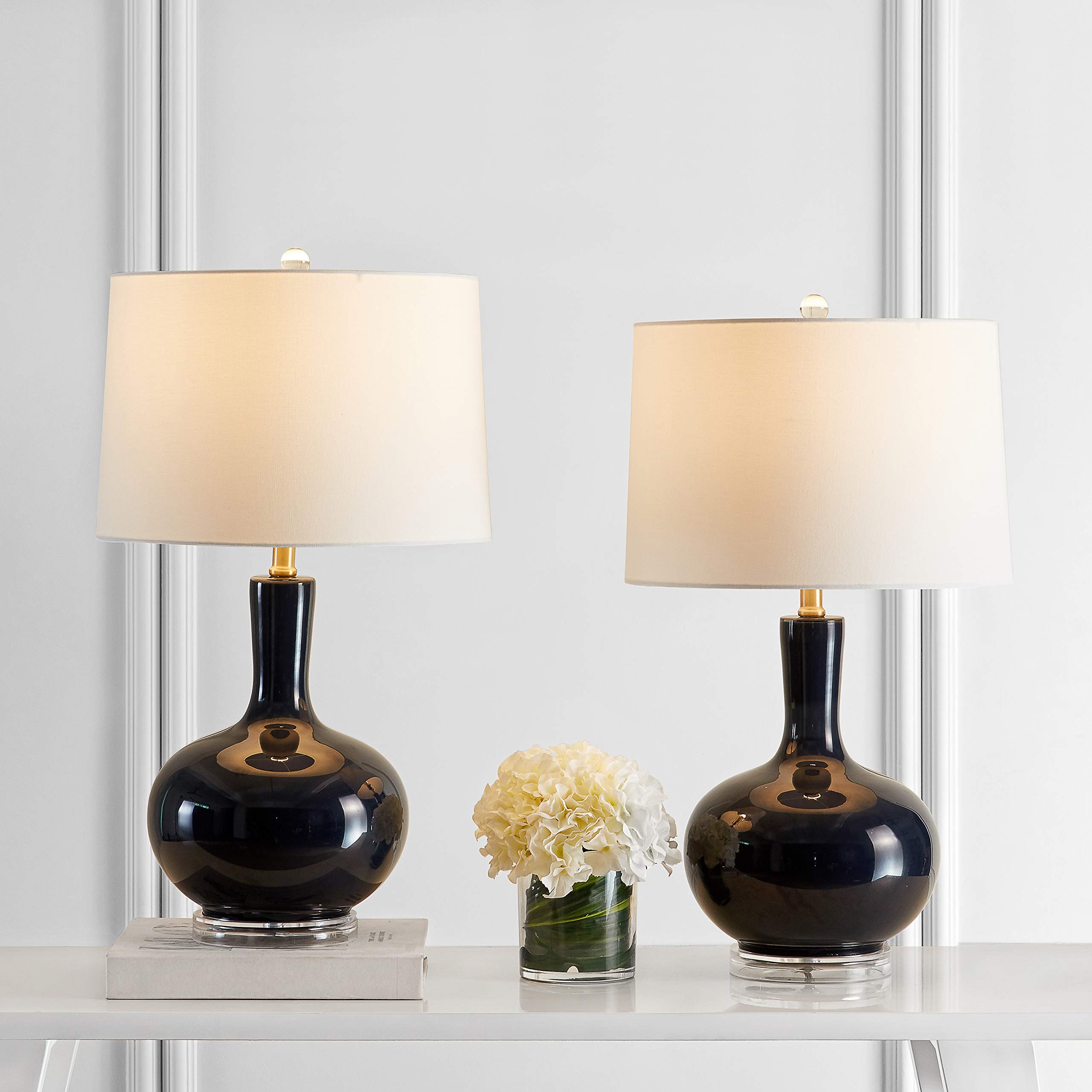 SAFAVIEH Nilla Modern Contemporary Navy & Clear 27-Inch Table Lamp Set of 2 with LED Bulbs - Perfect for Bedroom, Living Room, Home Office & Nightstand Lighting