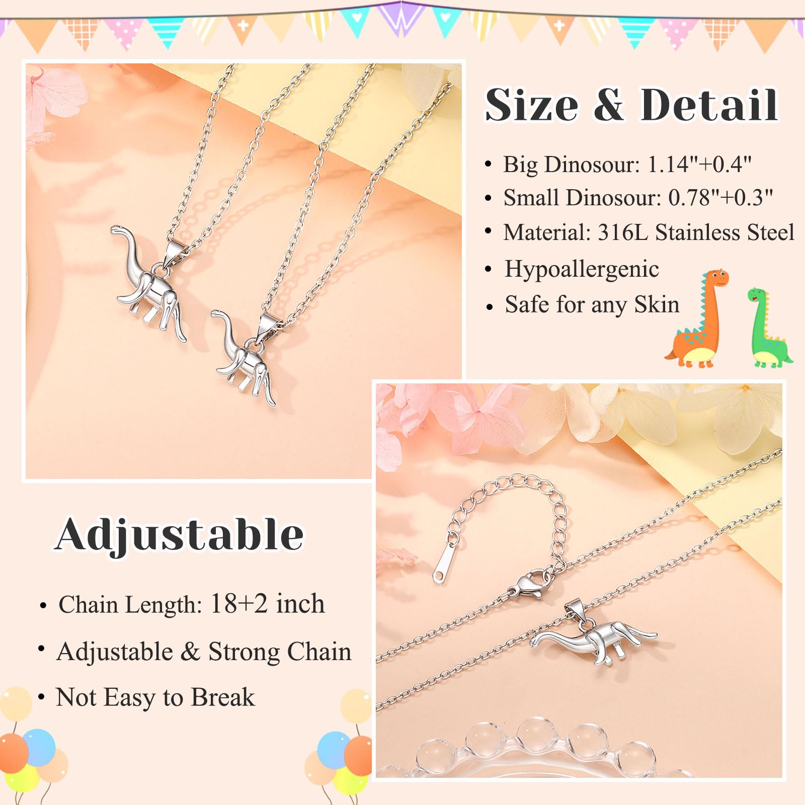 Dinosaur Necklace for Women, Boys & Girls - Perfect Back to School Gift for Mother, Daughter or Son - First Day of School Jewelry Present for Kids & Teens - Great for School Spirit, Birthday Parties & Everyday Wear