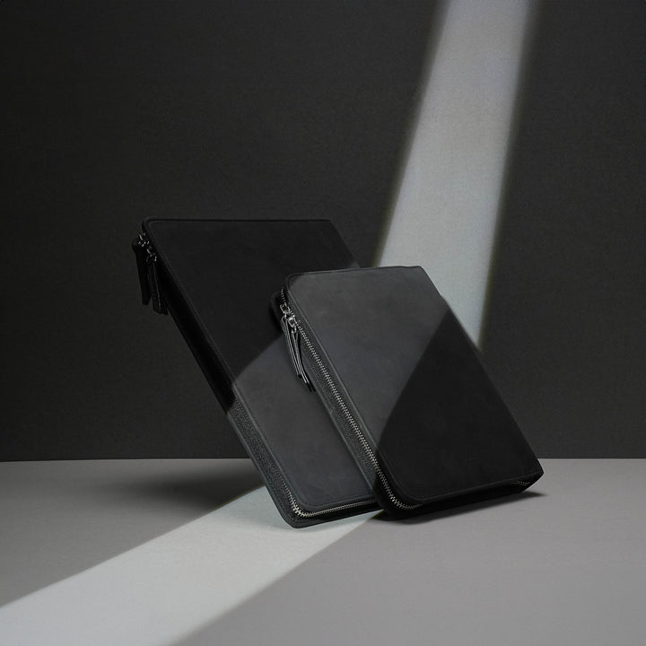 Premium Black Leather Endless Folio A5 Notebook Cover - Perfect for Journaling, Note-Taking & Business Meetings