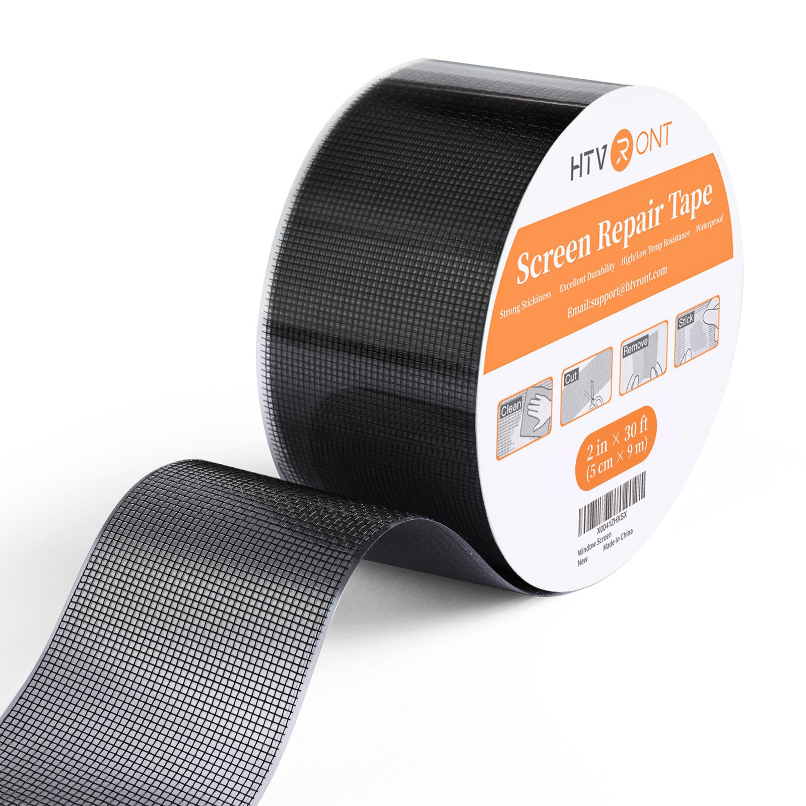HTVRONT Fiberglass Screen Repair Tape - 2 Inch x 30 Feet Strong Adhesive Mesh Tape for Window & Door Screen Holes - Durable Black Screen Patch Kit for Home, RV, and Porch Screen Repair