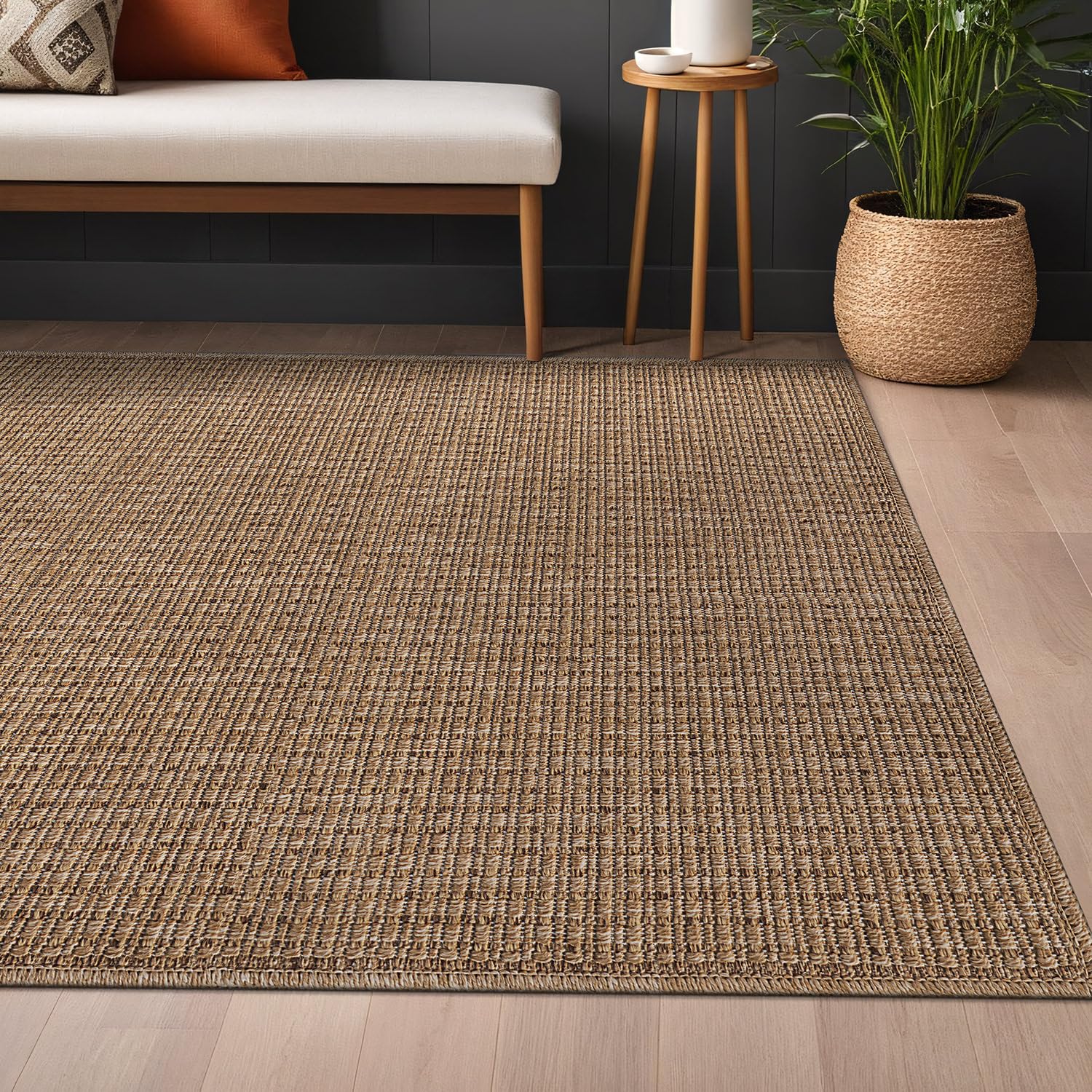 Beverly Jute Natural Rug 6x9 ft - Washable, Durable Indoor Outdoor Area Rug for Living Room, Dining Room, Patio, Office - Stain Resistant, Non-Shedding Casual Carpet (6x9 Natural) - Perfect for Boho Decor, Farmhouse Style & High Traffic Areas