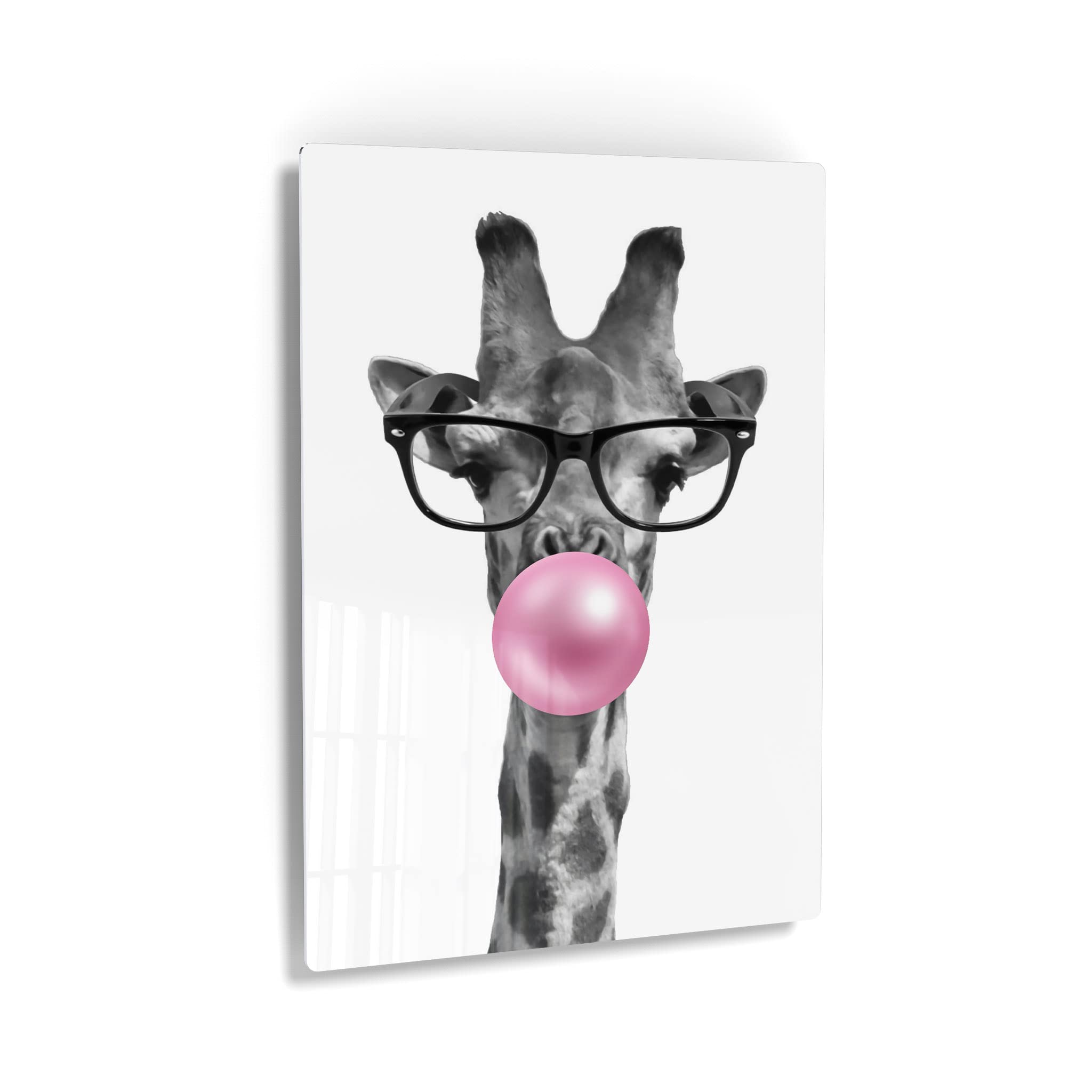 Cute Giraffe with Glasses Metal Wall Art Print - 40x30 Inch Pink Animal Bubble Gum Pop Art for Living Room, Kids Room & Nursery Decor - Ready to Hang, Made in USA | Perfect for Birthday Gifts & Home Decoration