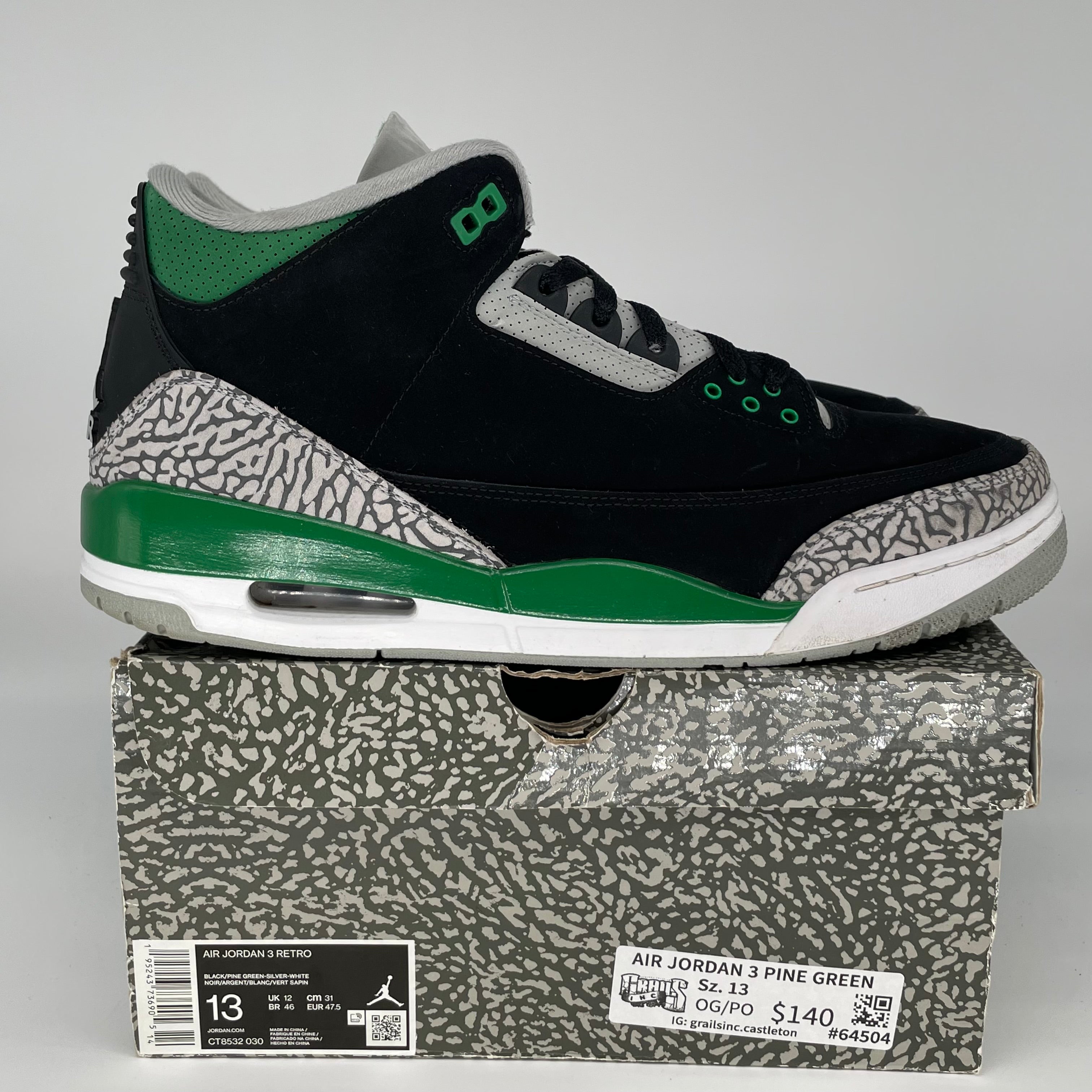 AIR JORDAN 3 PINE GREEN Men's Basketball Shoes Size 13 - Retro Style, White/Gym Red-Black (CT8532-030) - Perfect for Streetwear, Sneaker Collection & Casual Wear