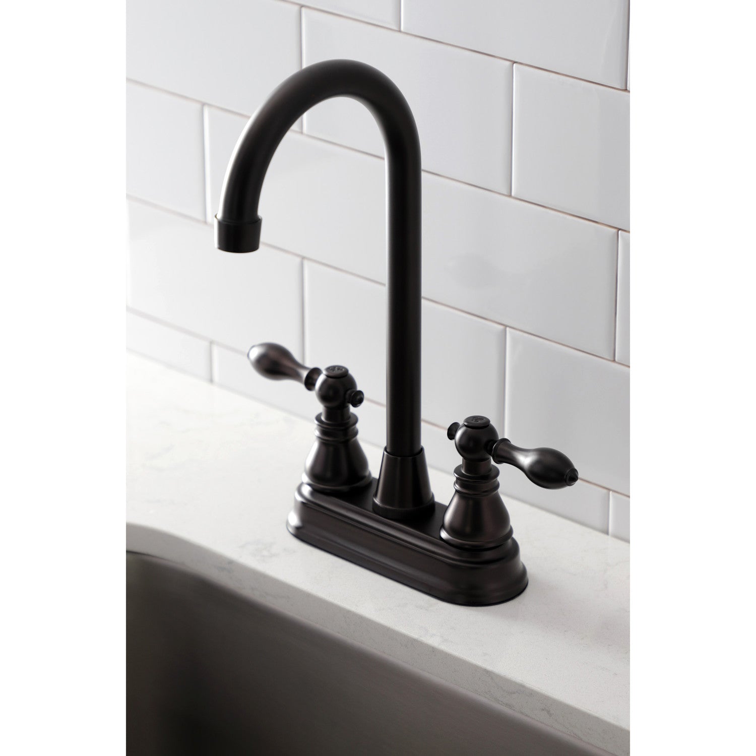 American Classic KB495ACL Two-Handle 2-Hole Deck Mount Bar Faucet in Oil Rubbed Bronze - Perfect for Kitchen Bars, Wet Bars, and Outdoor Entertaining Areas