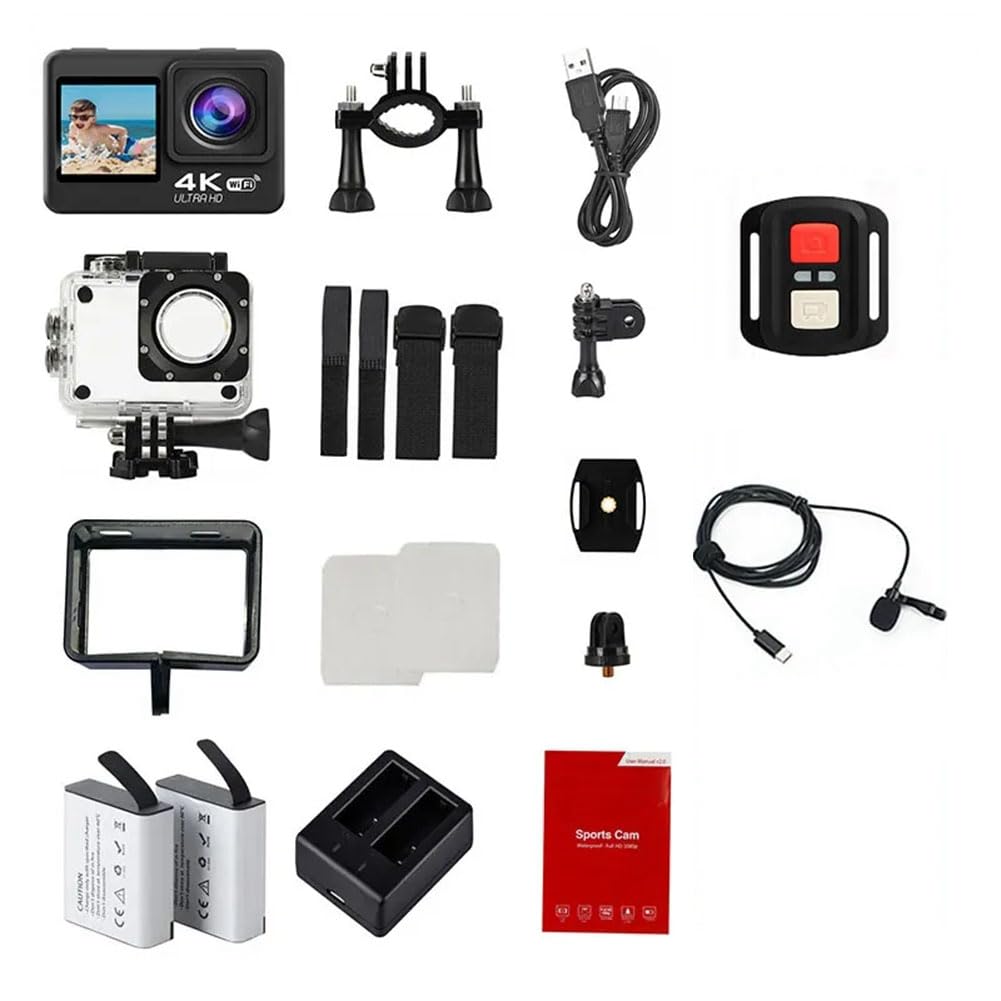 Vervmczn HD 4K/30FPS Action Camera with 2.0 Inch Screen & WiFi Remote - Waterproof Sports Camera for Cycling, Diving, Hiking, and Outdoor Adventures