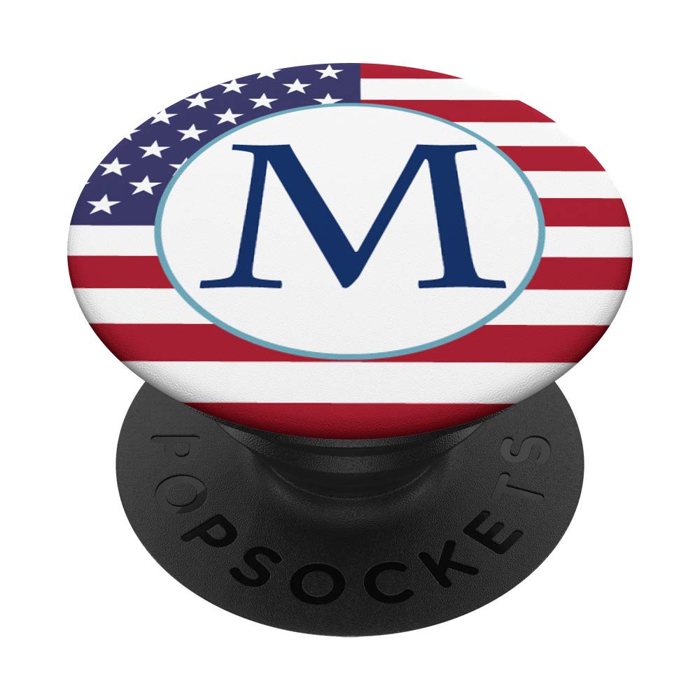 USA Patriotic Monogram Letter M Initial PopSockets PopGrip - Swappable Phone Grip for iPhone, Samsung & Tablets - Perfect for 4th of July, Veterans Day & Patriotic Events