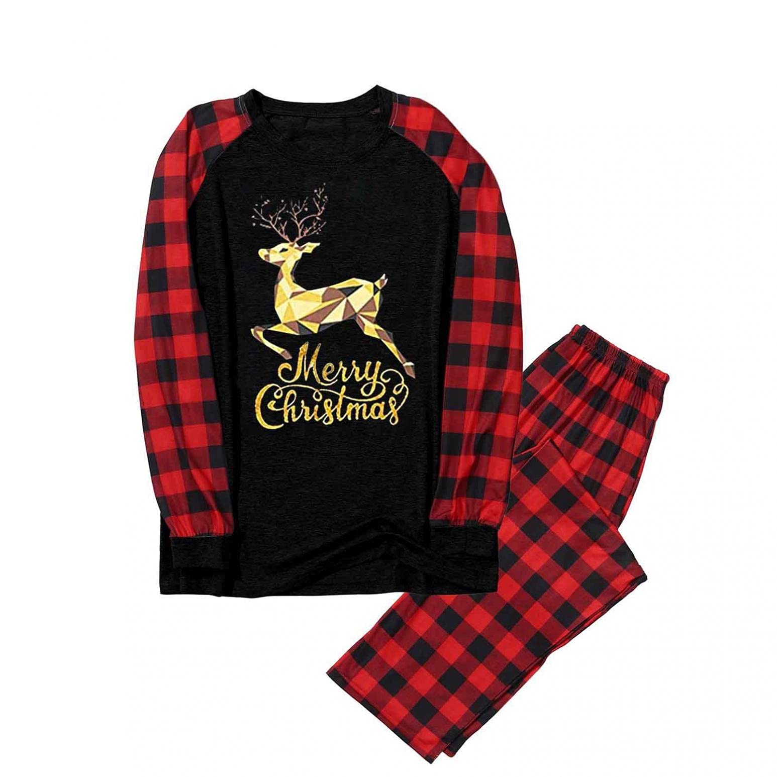 Family Matching Christmas Pajamas Set - Women's Reindeer Plaid Sleepwear Pjs for Holiday Photos & Cozy Winter Nights