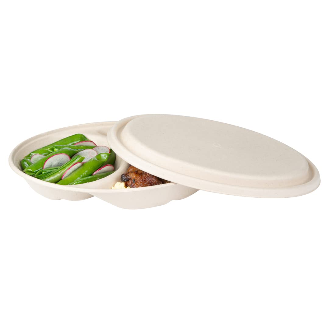 Eco-Friendly 100-Pack Oval Bagasse Lids for 21-OZ Sugarcane Bowls | Biodegradable & Compostable Disposable Lids | Perfect for Restaurants, Catering & Takeout Meals