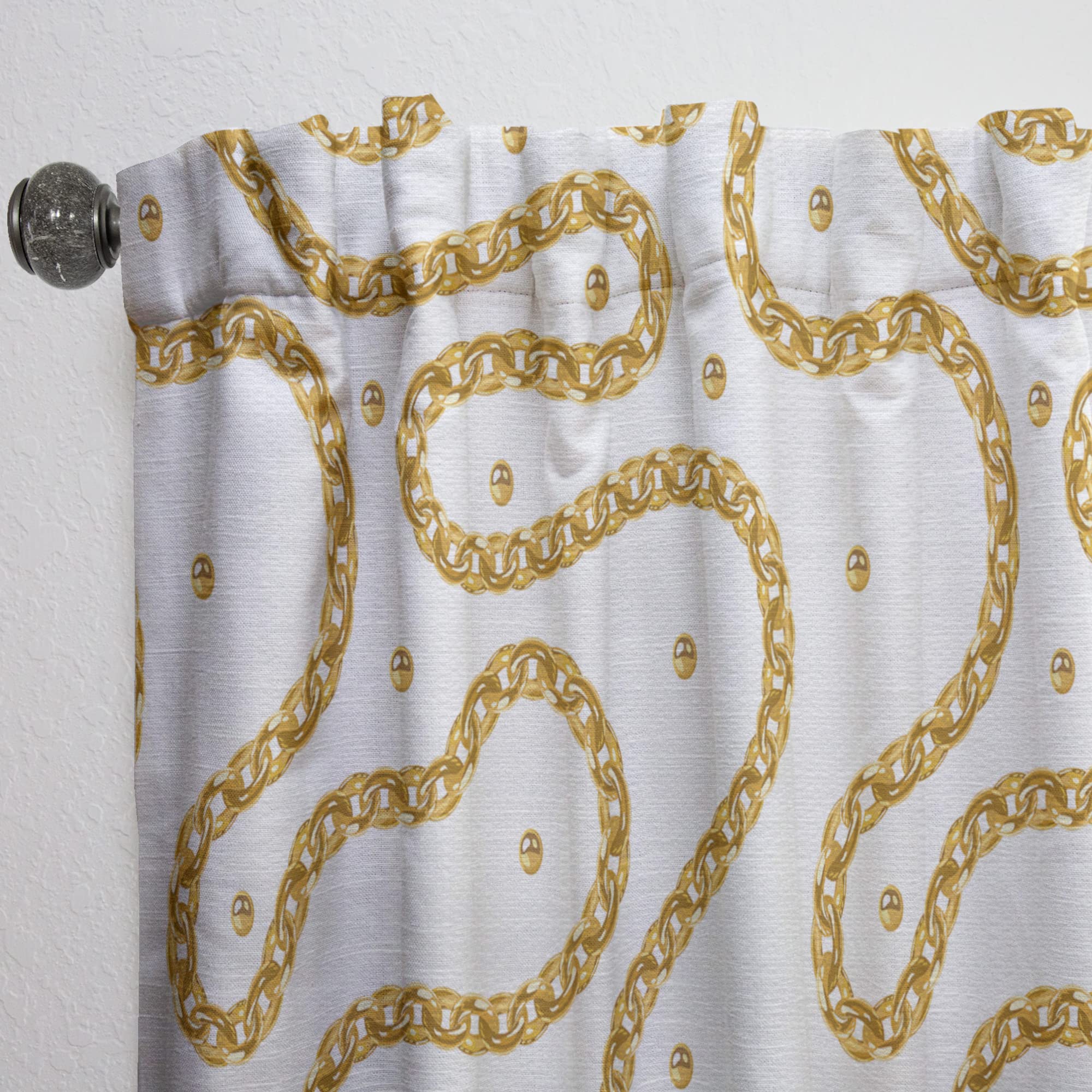 DesignQ Golden Chain Necklace Thermal Insulated Curtains - Single Panel 52x108 Inches - Elegant Bedroom & Living Room Window Drapes for Home Decor, Blackout & Energy Saving