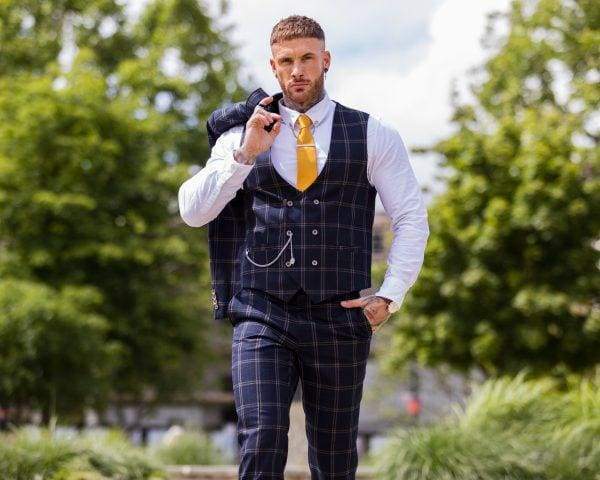 Cavani Hardy Navy Check Waistcoat for Men - Stylish Formal Vest with Classic Check Pattern - Perfect for Weddings, Business Meetings & Office Wear
