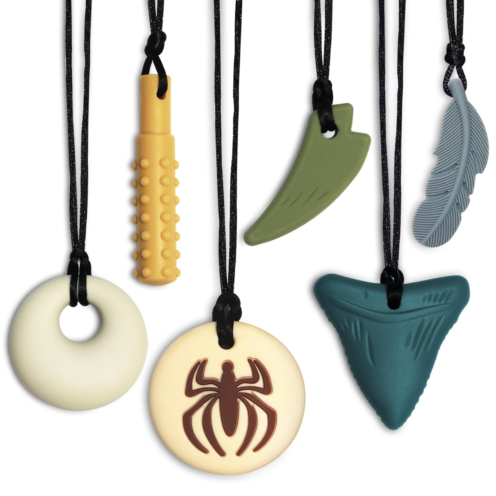 Sensory Chew Necklaces for Kids - 6 Pack Silicone Chewy Necklace Toys for Autism, ADHD, SPD - Boys & Girls Teething Jewelry to Reduce Chewing & Fidgeting - Perfect for School, Travel, and Calming Sensory Needs