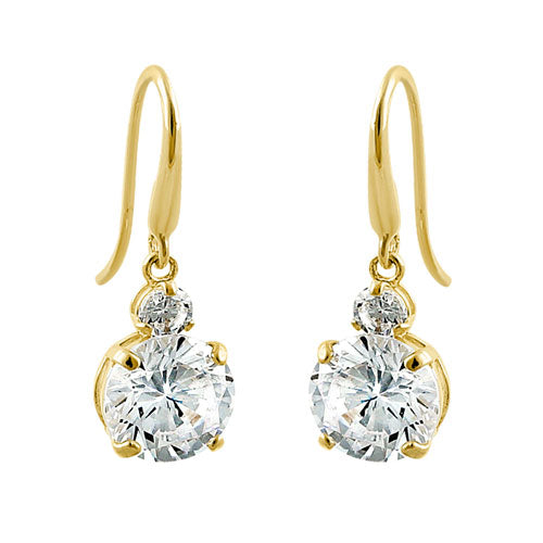 14K Solid Yellow Gold 6mm Round Cubic Zirconia Hook Earrings for Women - Elegant Everyday & Party Jewelry Gift