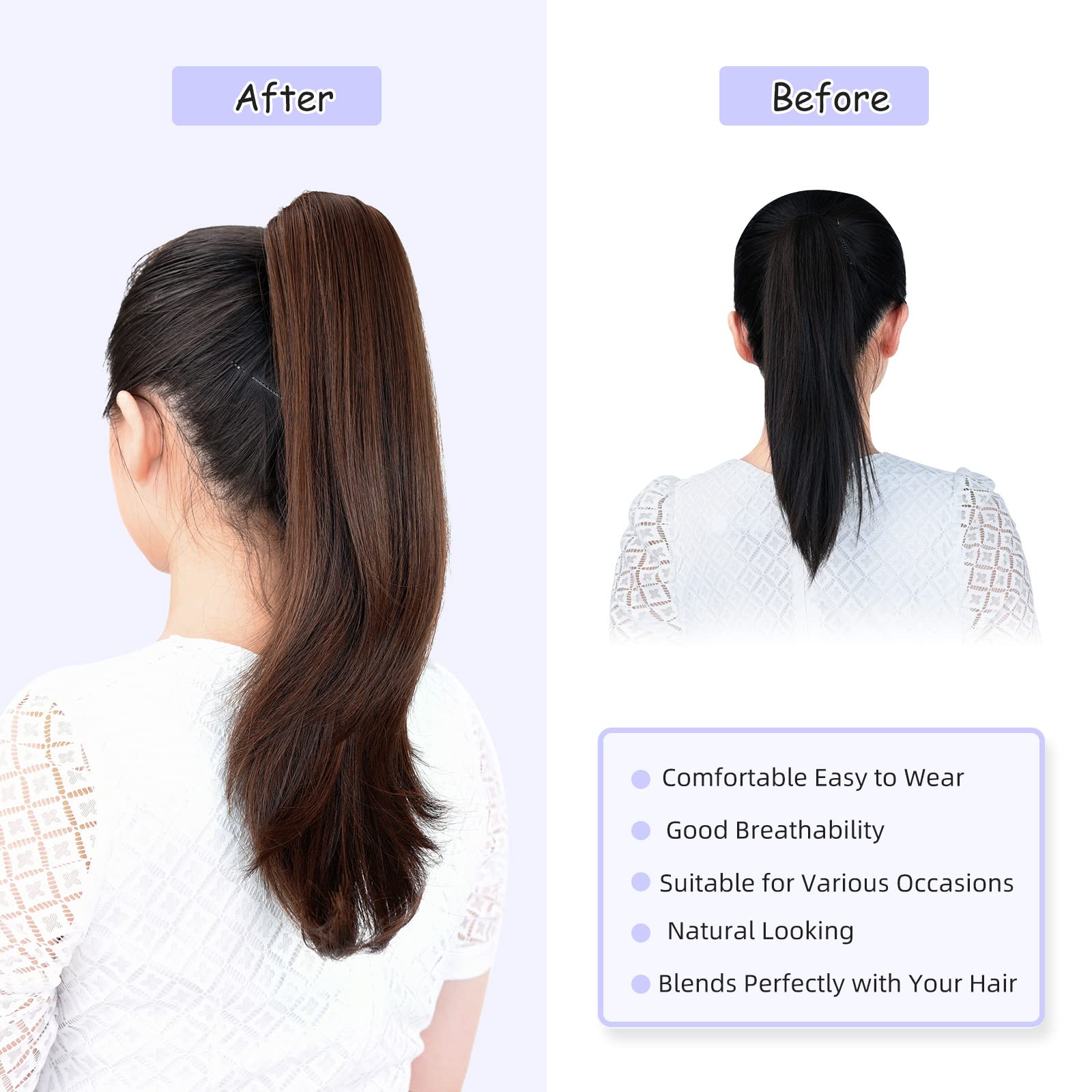 Natural Straight Ponytail Hair Extension with Claw Clip - Seamless Blonde Brown Black Hairpiece for Women - Perfect for Parties, Weddings & Everyday Styling