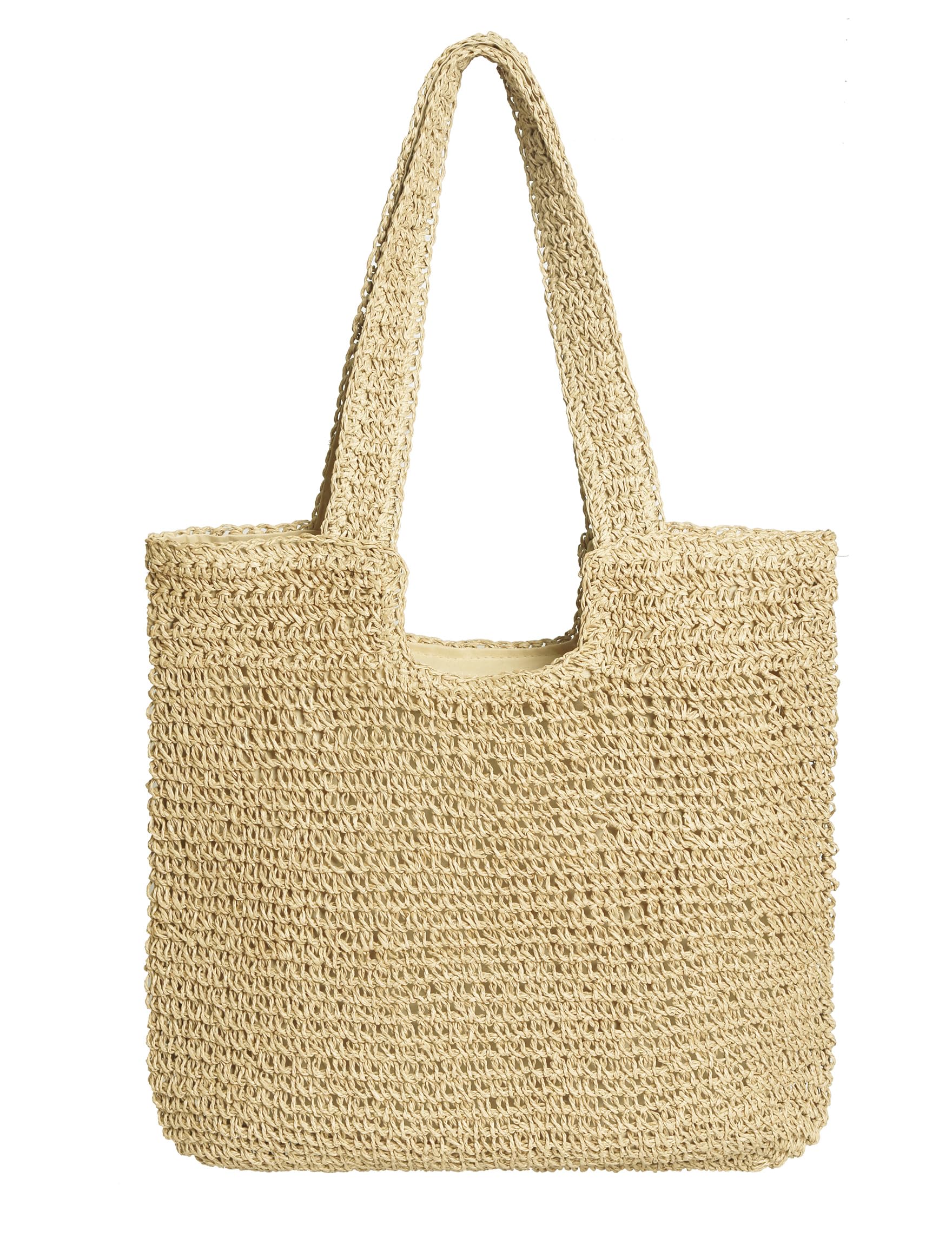 Women's Woven Straw Beach Tote Bag - Large Capacity Summer Shoulder Bag for Vacation, Travel & Shopping - Natural Beige