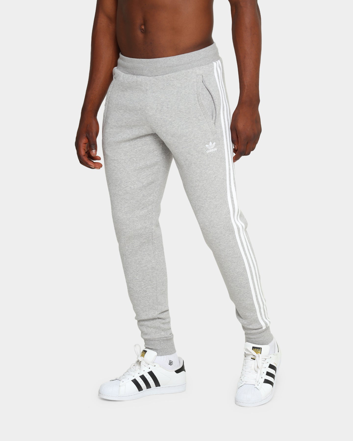 Adidas 3 Stripes Sweatpants for Men - Grey Heather Athletic Joggers | Gym Workout & Casual Lounge Wear