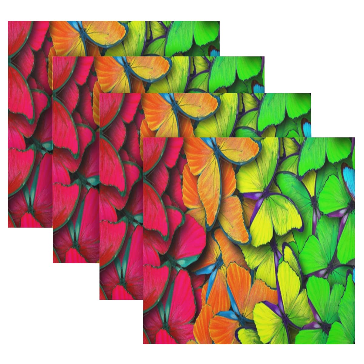 Premium 20x20 Inch Washable Cloth Napkins Set of 4 - Butterfly & Rainbow Pattern Reusable Dinner Napkins for Kitchen, Wedding, Banquet | Soft Eco-Friendly Table Decor for Everyday Meals & Special Occasions