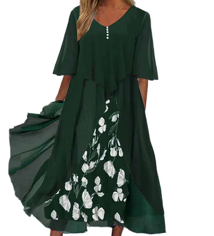 Plus Size Boho Floral Chiffon Maxi Dress for Women - Elegant V Neck Summer Wedding Guest Dress & Cocktail Party Outfit | Beach Vacation, Date Night, Formal Occasions