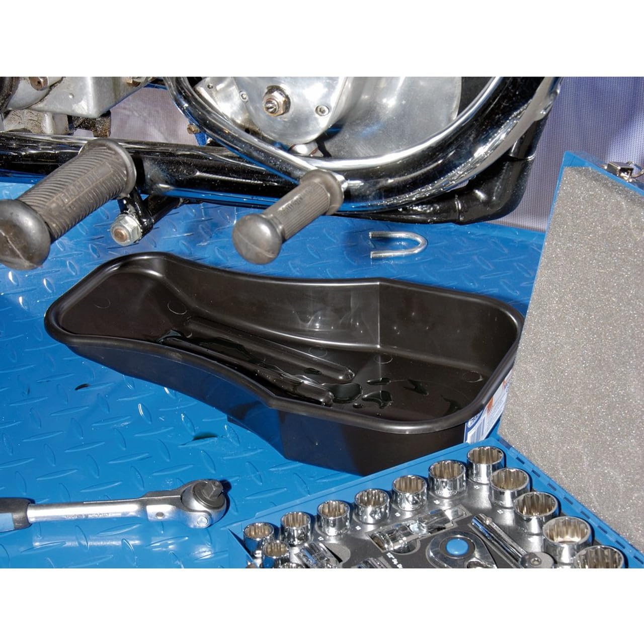 Draper 04265 Motorcycle Oil Drain Pan - Heavy Duty Leak-Proof Oil Change Tray for Motorcycle Maintenance - Perfect for DIY Oil Changes, Garage Use, and Auto Repair Shops