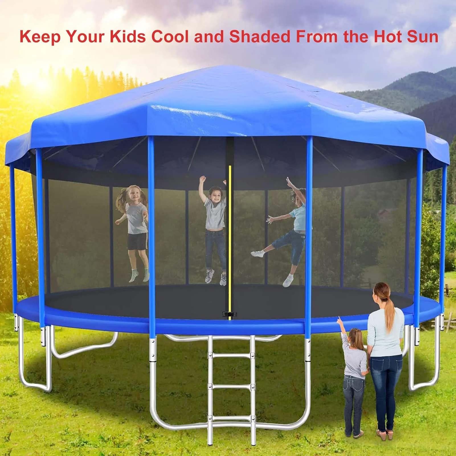 Premium Trampoline Canopy Tent with Frame - Universal Fit for 6ft to 16ft Trampolines - UV Protection Sun Shade Cover for Outdoor Sports - Waterproof & Weather Resistant for Sun, Rain & Snow Protection - Perfect for Backyard Play, Exercise and Family Fun