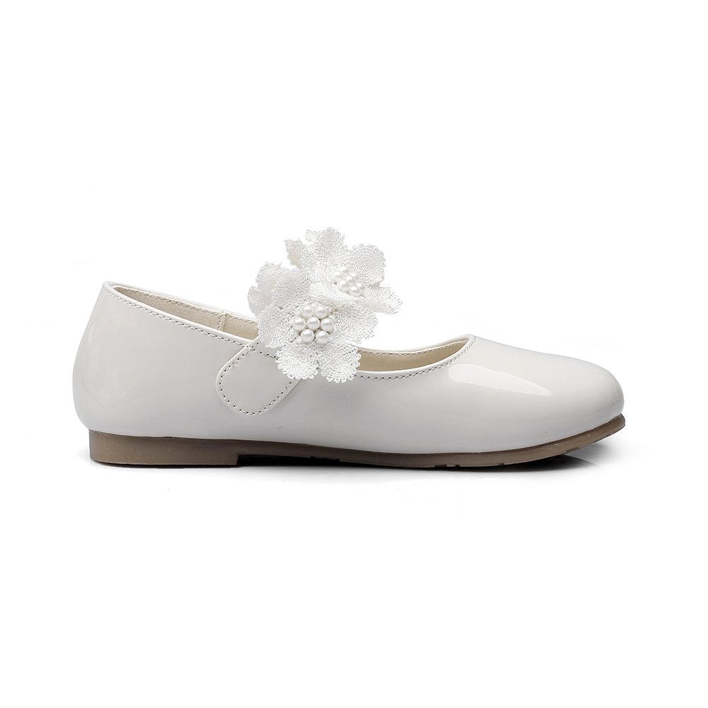 Girl's Off-White Mary Jane Flat Shoes with Adjustable Strap - Comfortable & Stylish for School, Parties & Everyday Wear
