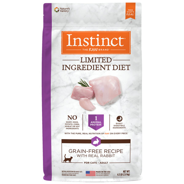 Instinct Limited Ingredient Diet Grain-Free Dry Cat Food - Real Rabbit Recipe, 4.5lb Bag - High Protein for Sensitive Stomach & Allergies - Perfect for Indoor Cats with Digestive Issues