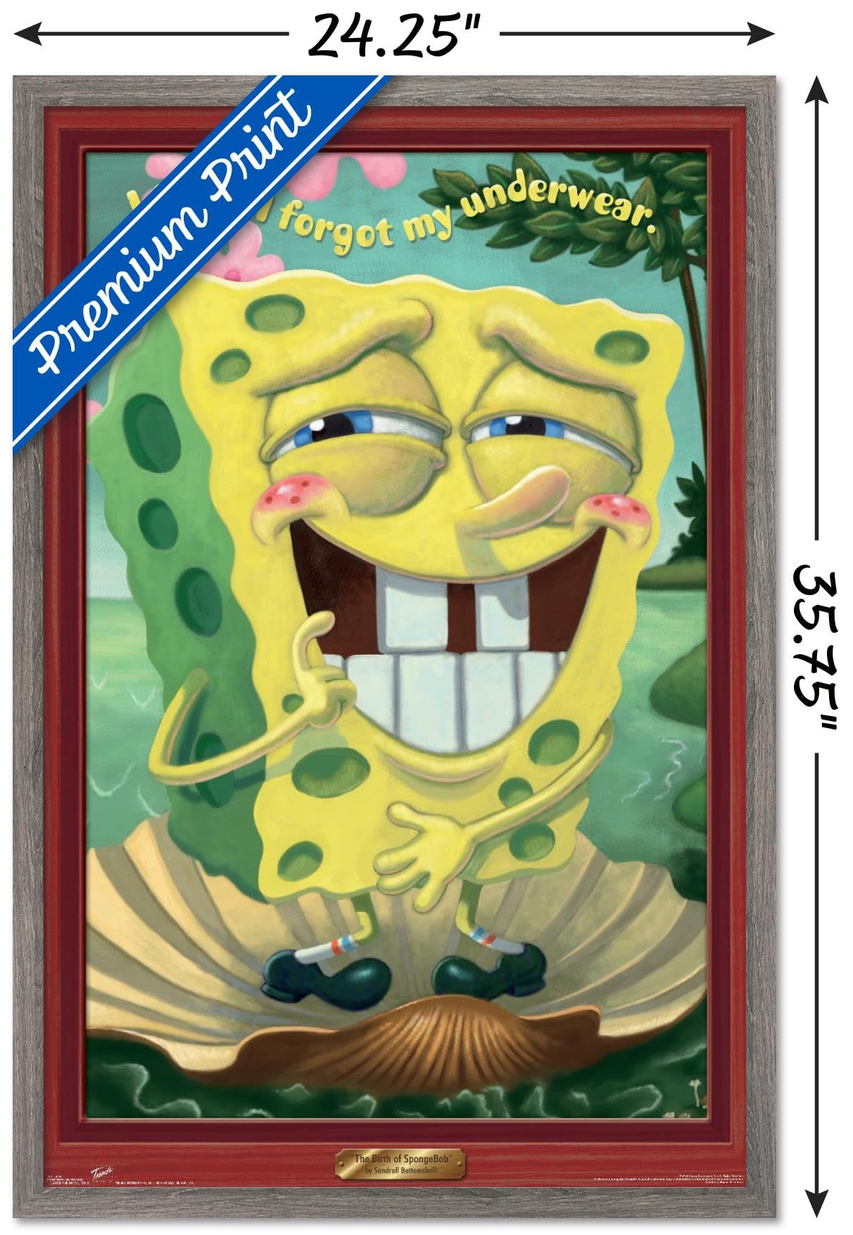 Trends International Nickelodeon SpongeBob SquarePants Underwear Wall Poster - 22.375 x 34 Inches, Barnwood Framed Version - Perfect for Kids' Bedroom Decor, Game Room & Cartoon Lover Gifts