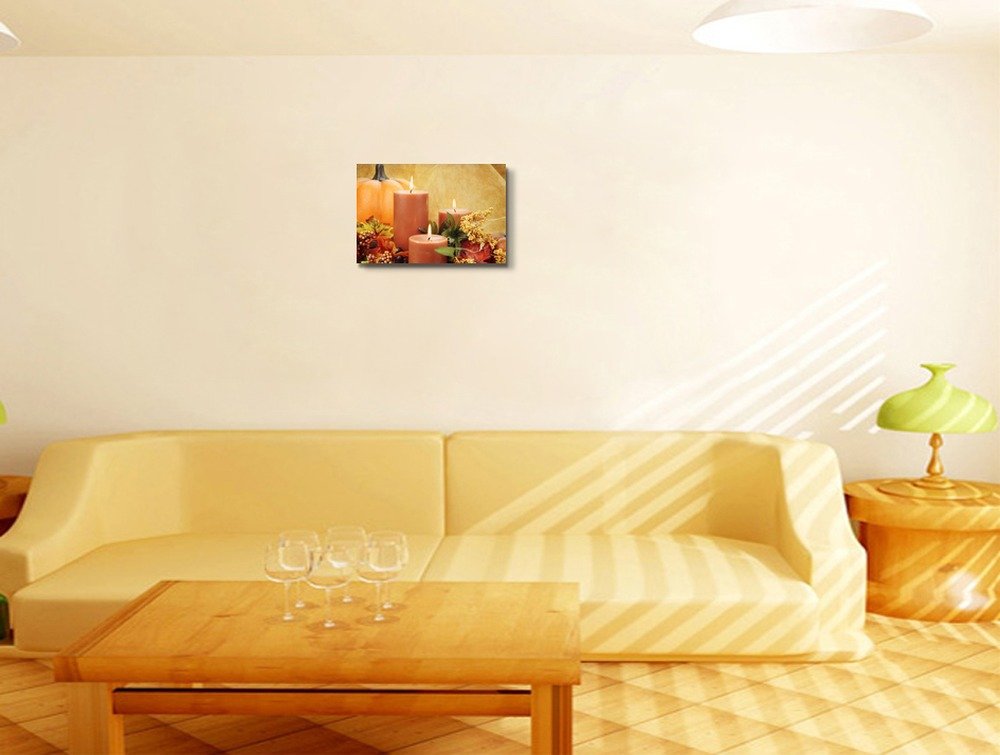 Modern Canvas Wall Art - Autumn Decor with Lit Candles | Stretched Gallery Wrap Giclee Print Ready to Hang - 16x24 Inches | Perfect for Living Room, Bedroom & Office Decor