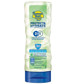 Banana Boat Protect + Hydrate 2-in-1 Sunscreen Lotion SPF 30, 6 oz – Moisturizing & Sun Protection for Outdoor Activities, Beach, Swimming & Daily Use