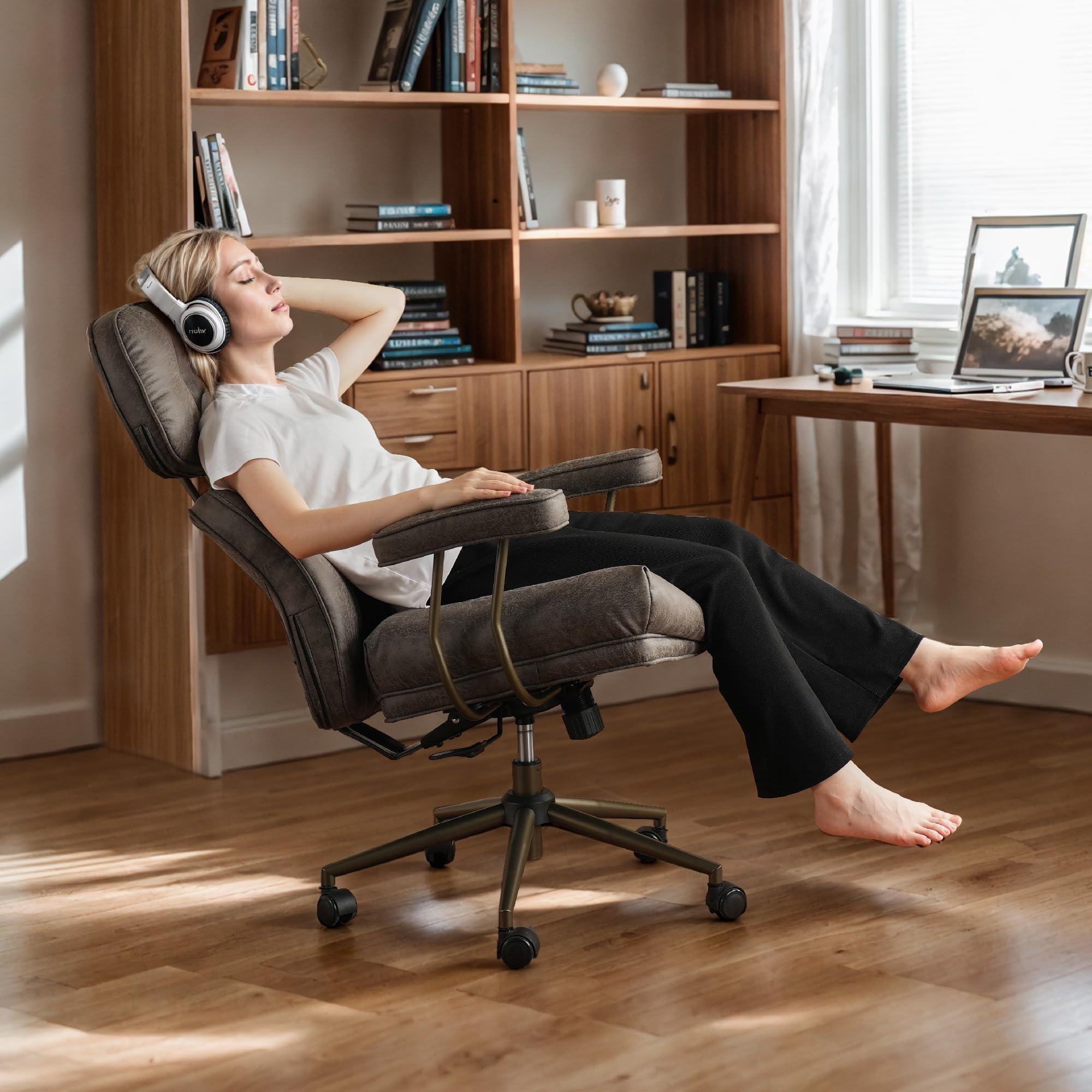 Ergonomic Big and Tall Office Chair - Adjustable High Back Executive Computer Desk Chair with Lumbar Support, Breathable Suede & Rocking Function (Gray) - Perfect for Home Office, Gaming Setup, and Long Work Sessions