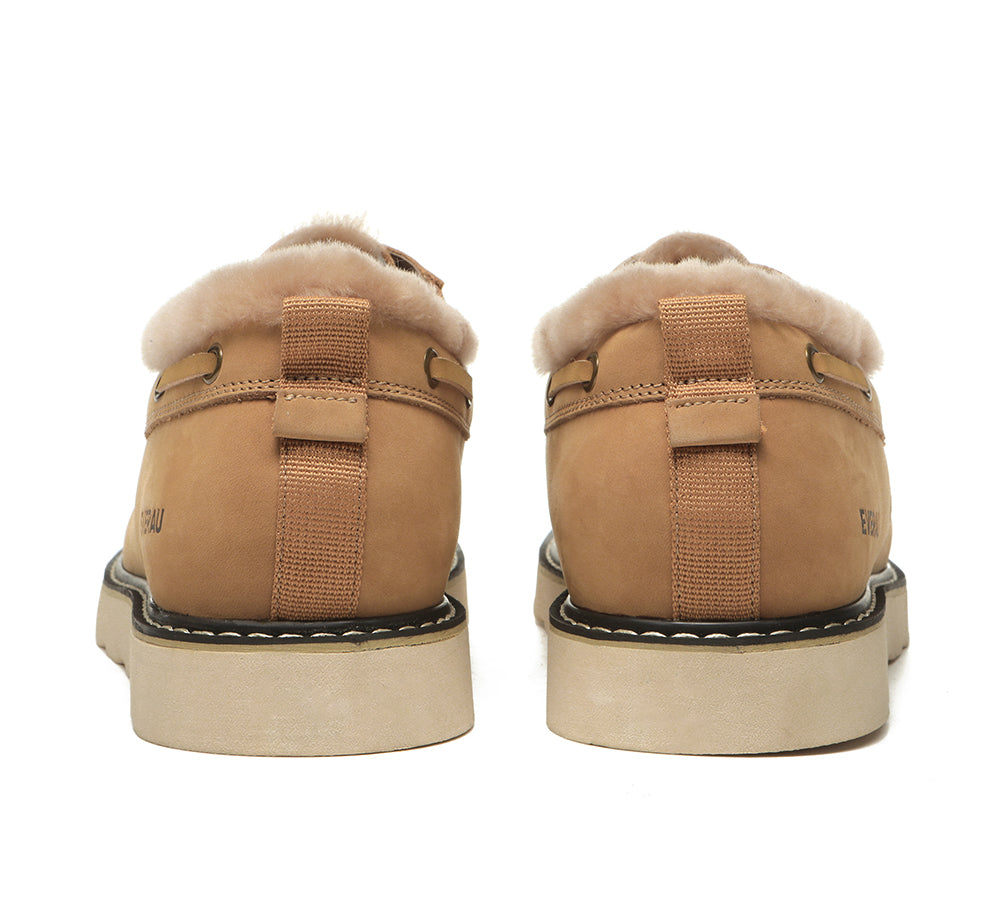 EVERAU® Men's Sheepskin Wool Lace-Up Casual Shoes - Comfortable Trekker Boots for Outdoor Hiking & Winter Walking
