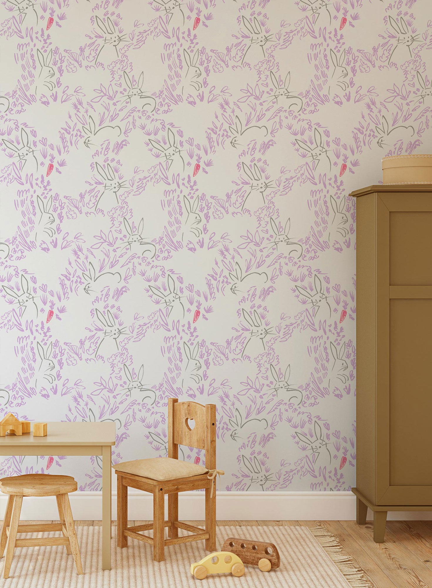 Rabbit Lunch Wallpaper - Cute Bunny Eating Wall Art for Nursery, Kids Room & Kitchen Decor - Perfect for Animal Lovers & Home Decoration