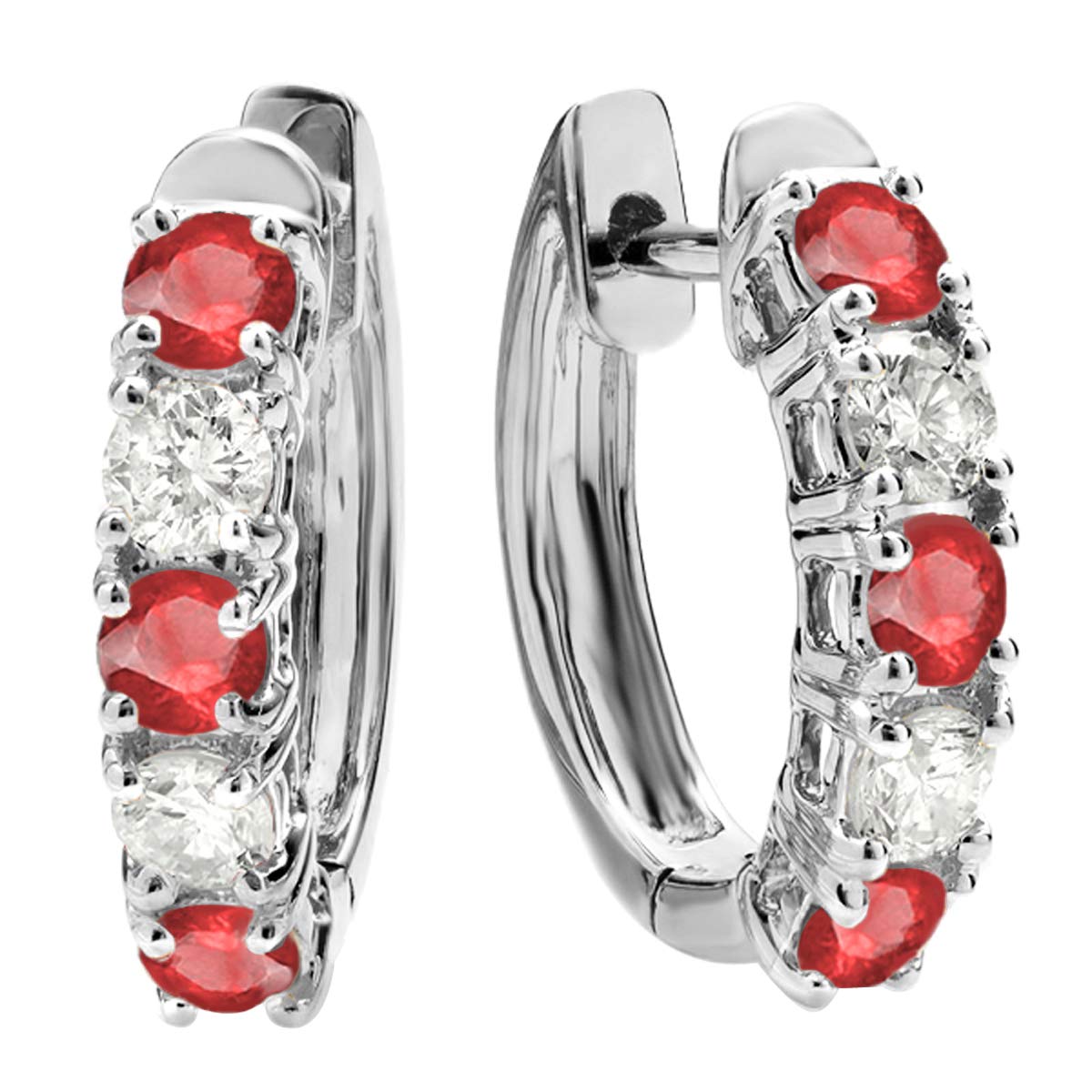 18K White Gold Round Gemstone & Diamond Huggie Hoop Earrings for Women | Dazzlingrock Collection | Perfect for Parties, Weddings & Everyday Elegance