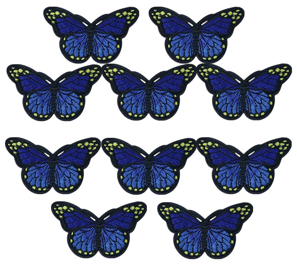 (10 Pack) Royal Blue Butterfly Embroidered Iron On Patches for DIY Clothing, Bags, Hats - Sew On Applique for Kids & Adults Costumes, Crafts & Fashion Upcycling
