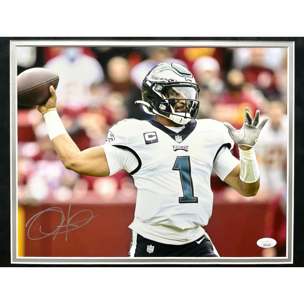 Jalen Hurts Autographed Philadelphia Eagles 11x14 Photo Framed with JSA Certificate - Signed NFL Football Memorabilia for Eagles Fans, Man Cave Decor, Sports Collectibles Gift