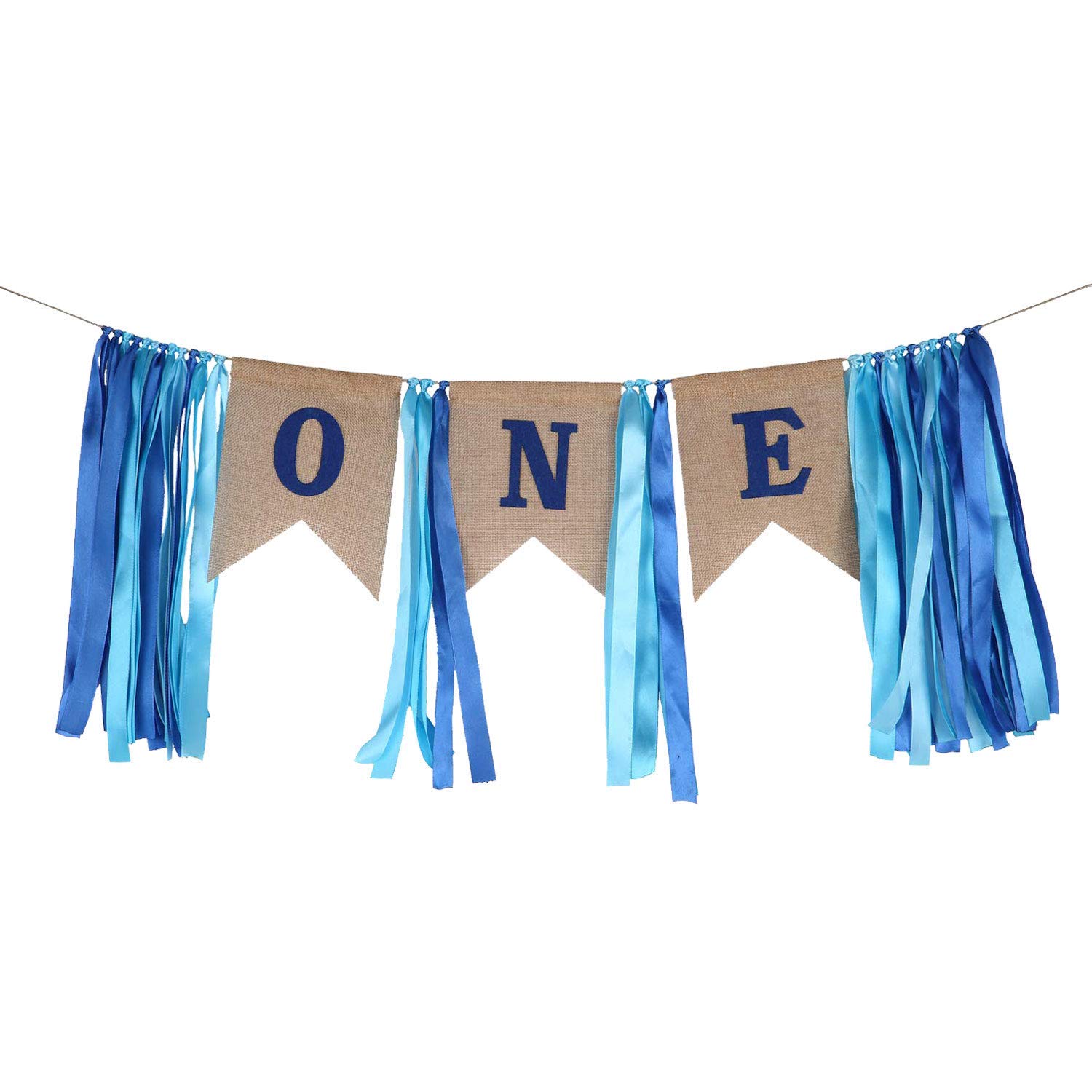 Blue Burlap High Chair Banner for Baby Boy's 1st Birthday Decorations - Perfect for First Birthday Party, Cake Smash Photo Shoot & Highchair Decor
