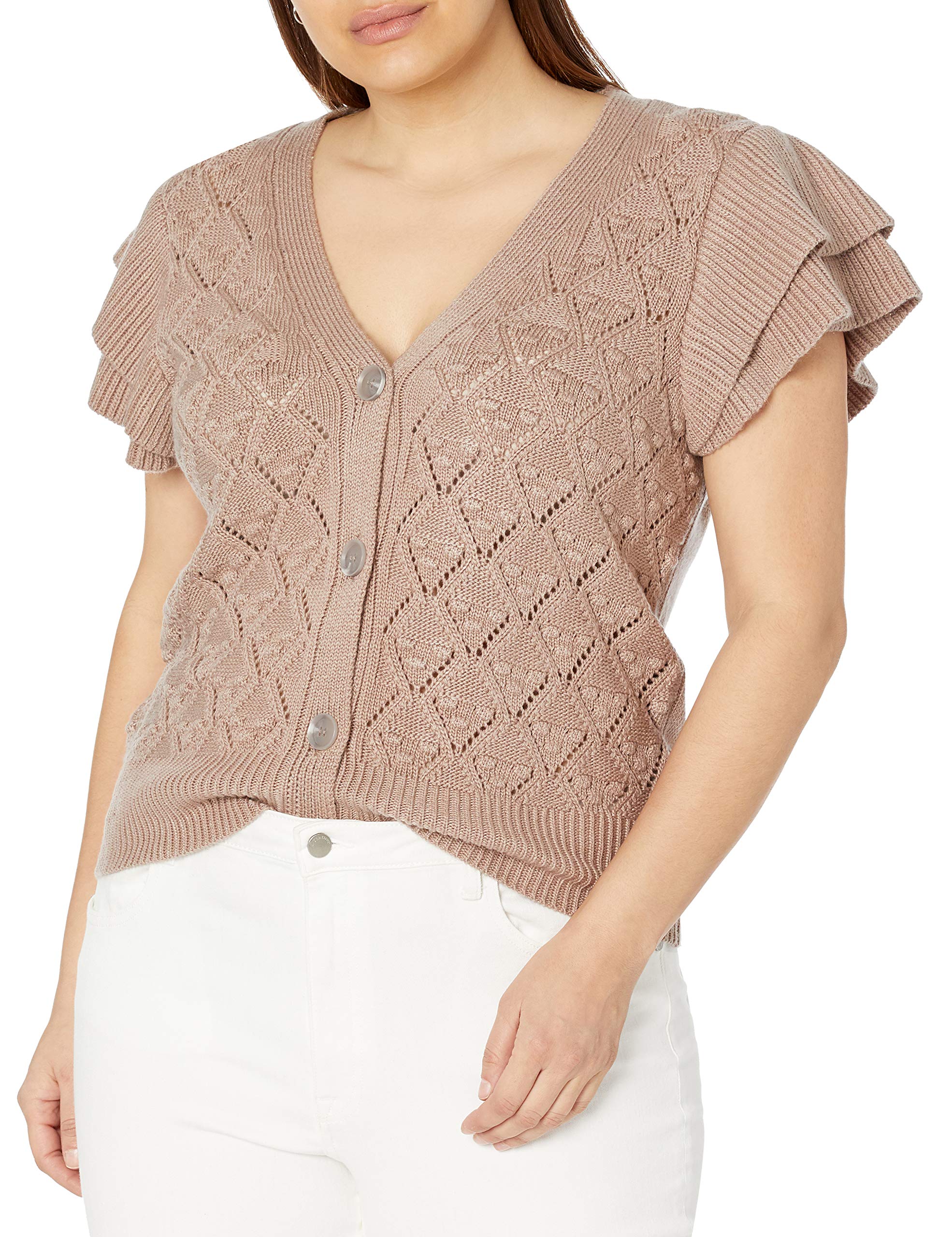 The Drop Women's Emma Ruffle-Shoulder Sleeve Cardigan Sweater | Soft Knit Open Front Wrap | Casual & Office Wear | Perfect for Fall & Winter Layering