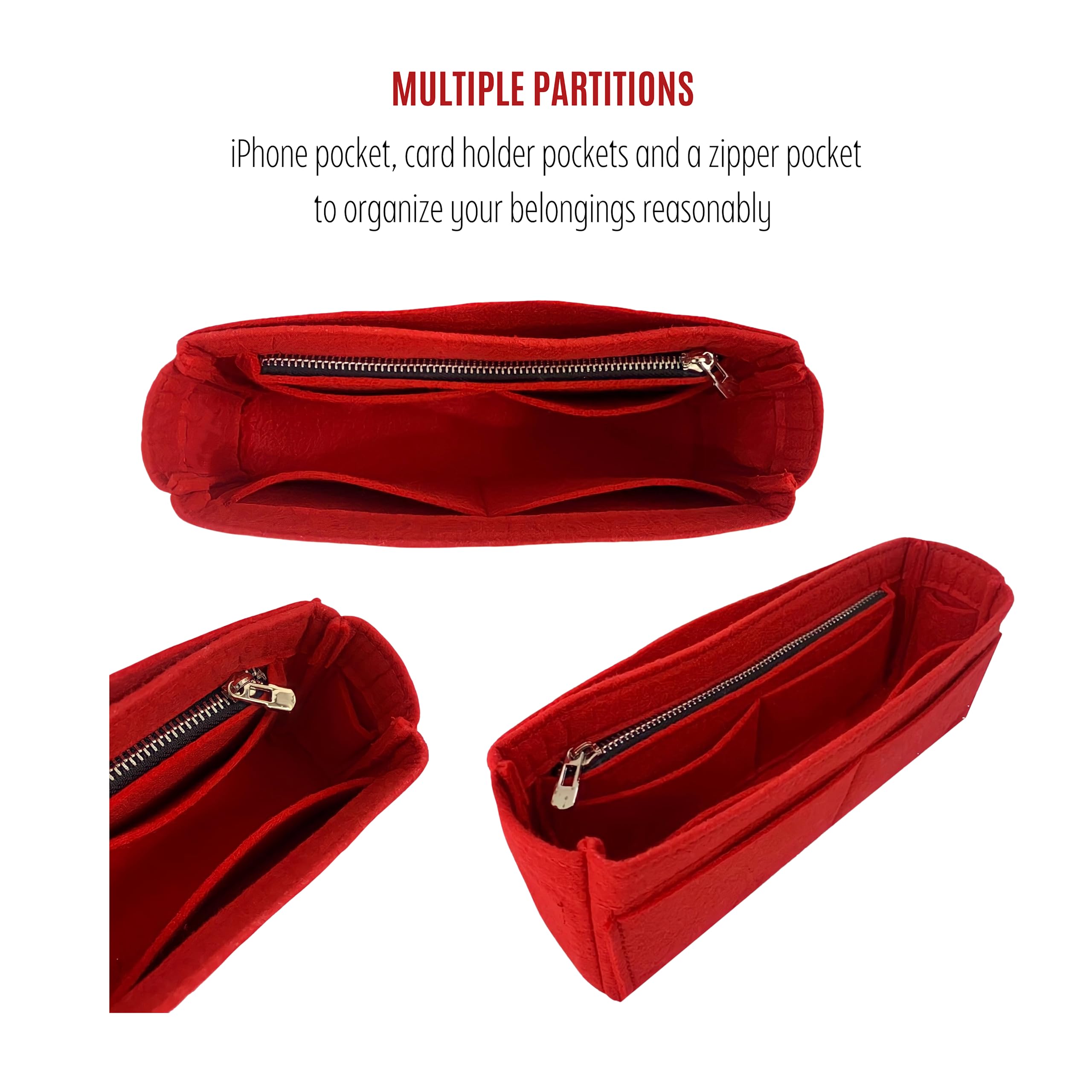 Premium Purse Organizer Insert for Louis Vuitton Side Trunk PM & MM - Handmade 2mm Thick Sturdy Felt with Gold Zipper (Scarlet Red) | Perfect for Travel, Work & Daily Use to Keep Your Bag Organized