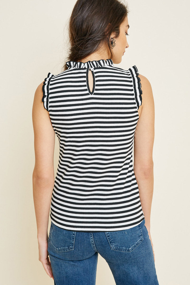 Women's Striped Ruffle Mock Neck Blouse - Trendy Casual & Office Wear for Spring & Summer