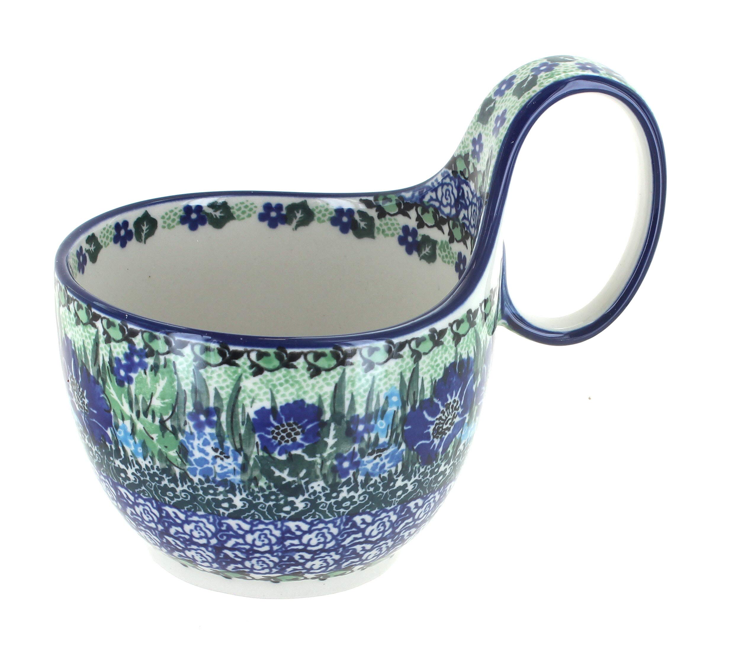 Handmade Blue Rose Polish Pottery Sapphire Fields Soup Mug - Elegant Ceramic Coffee Cup for Tea, Soup & Hot Beverages - Perfect for Home, Office & Gifting