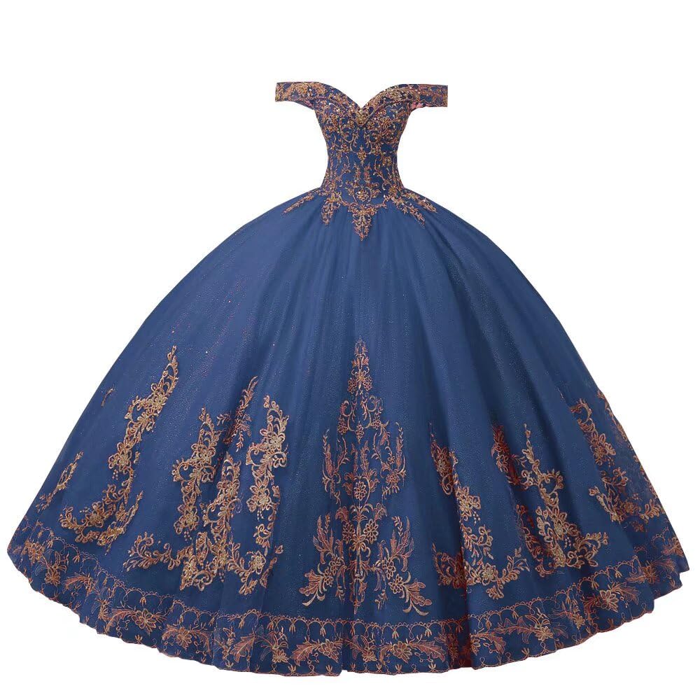 Exquisite Gold Embroidered Beaded Tulle Ball Gown - Off Shoulder Quinceanera Dress for Sweet 15 Girls | Elegant Formal Party Gown for 2025 Celebrations, Prom, Debutante Balls & Special Occasions