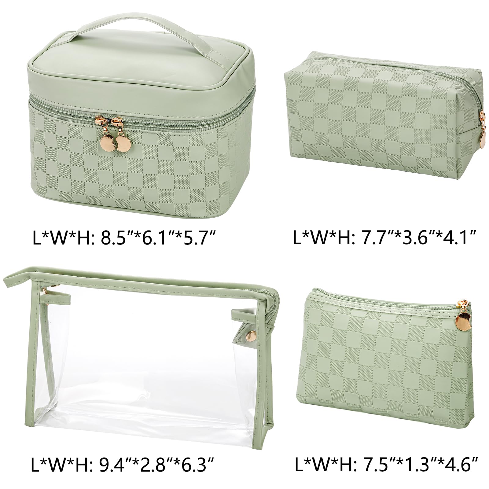 Hedume Set of 4 Waterproof Leather Makeup Bags - Travel Cosmetic Organizer for Makeup, Brushes & Toiletries | Portable Storage Pouch for Women's Beauty Essentials | Perfect for Travel, Gym & Daily Use