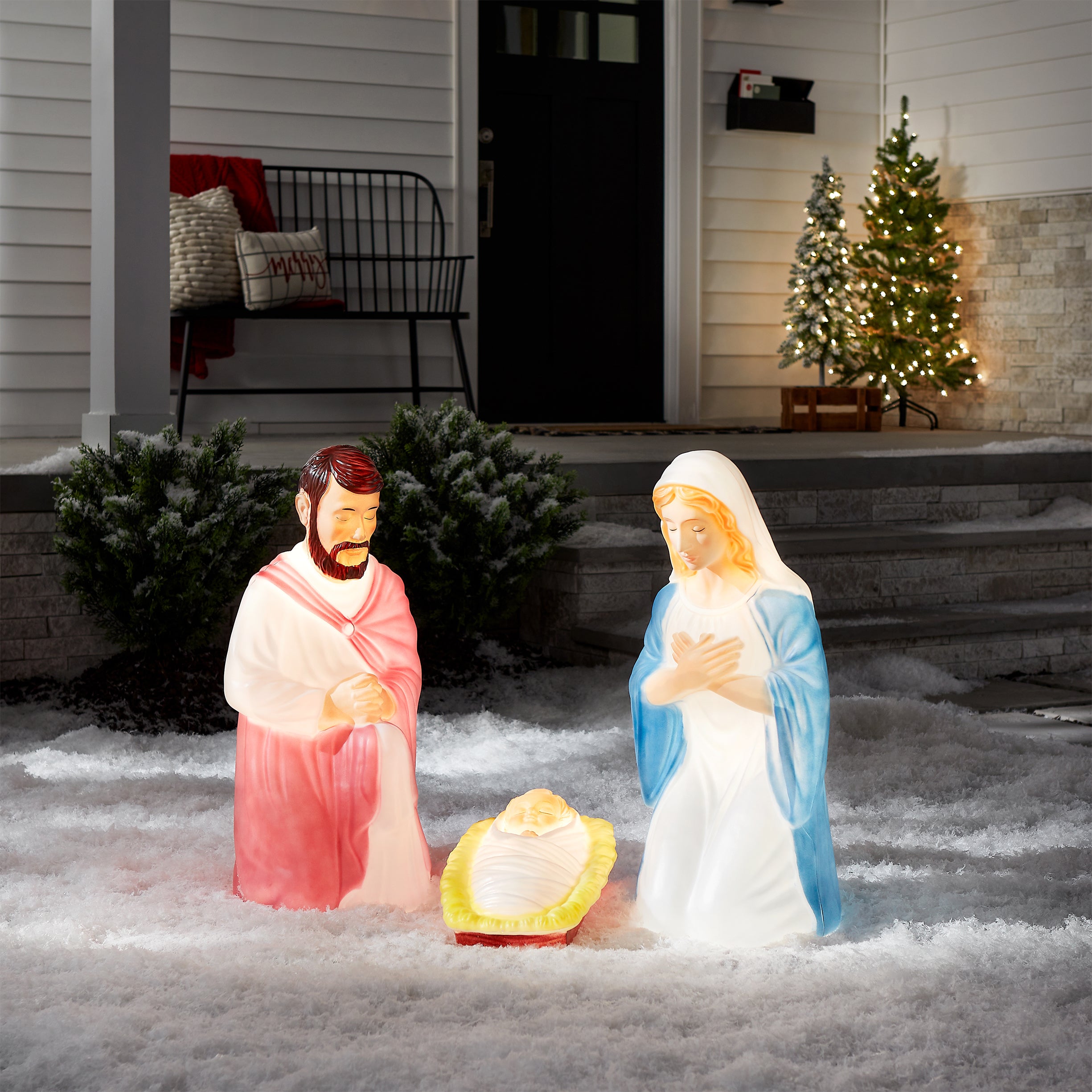 28 Inch Lighted Nativity Set - Holy Family Mary Joseph and Jesus Christmas Scene for Home Decor, Church, and Holiday Displays