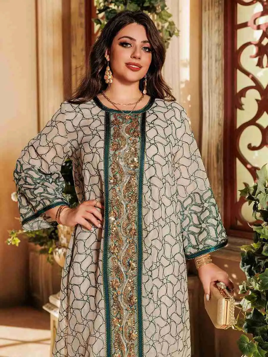 Elegant Eid Dress with Sequins & Embroidery - Jalabiya Caftan Kaftan Dress for Women | Perfect for Eid Celebrations, Weddings & Special Occasions